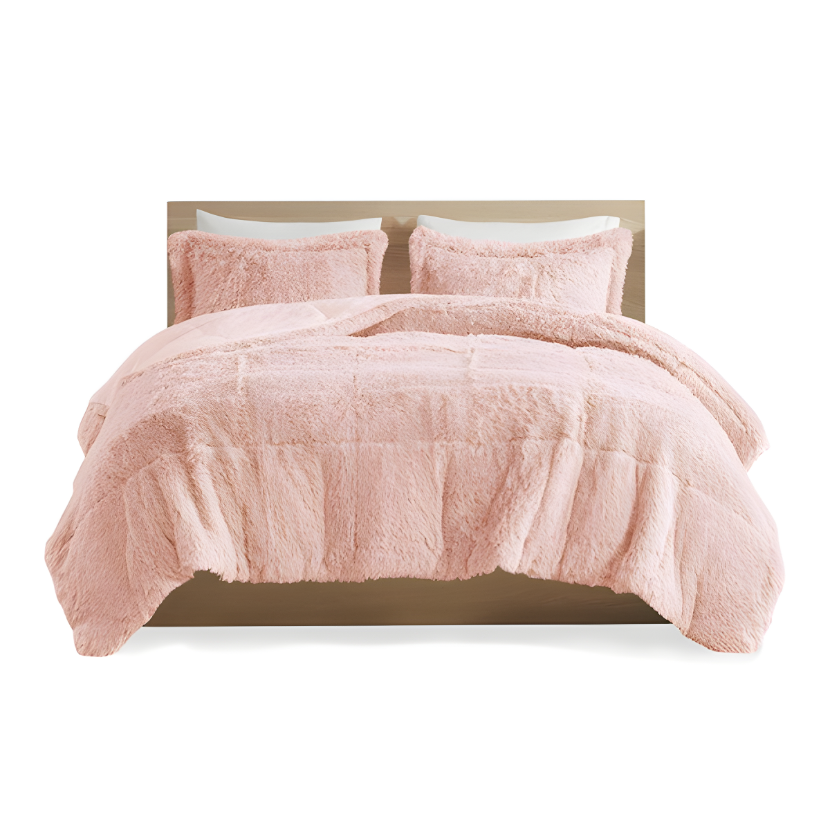 Twin Pink Shaggy Faux Fur Comforter Set