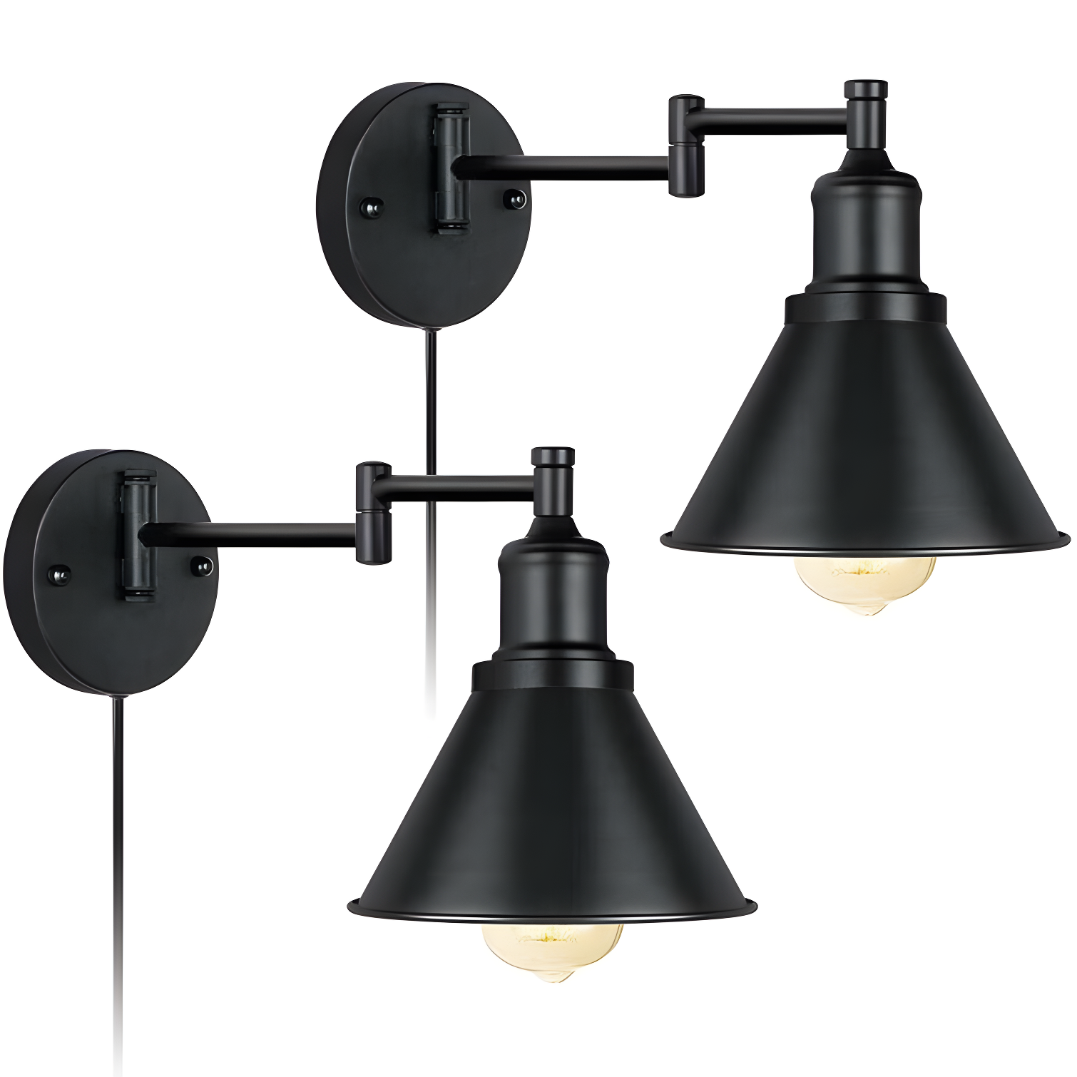 Black Industrial Swing Arm Wall Sconce with Plug-In Option