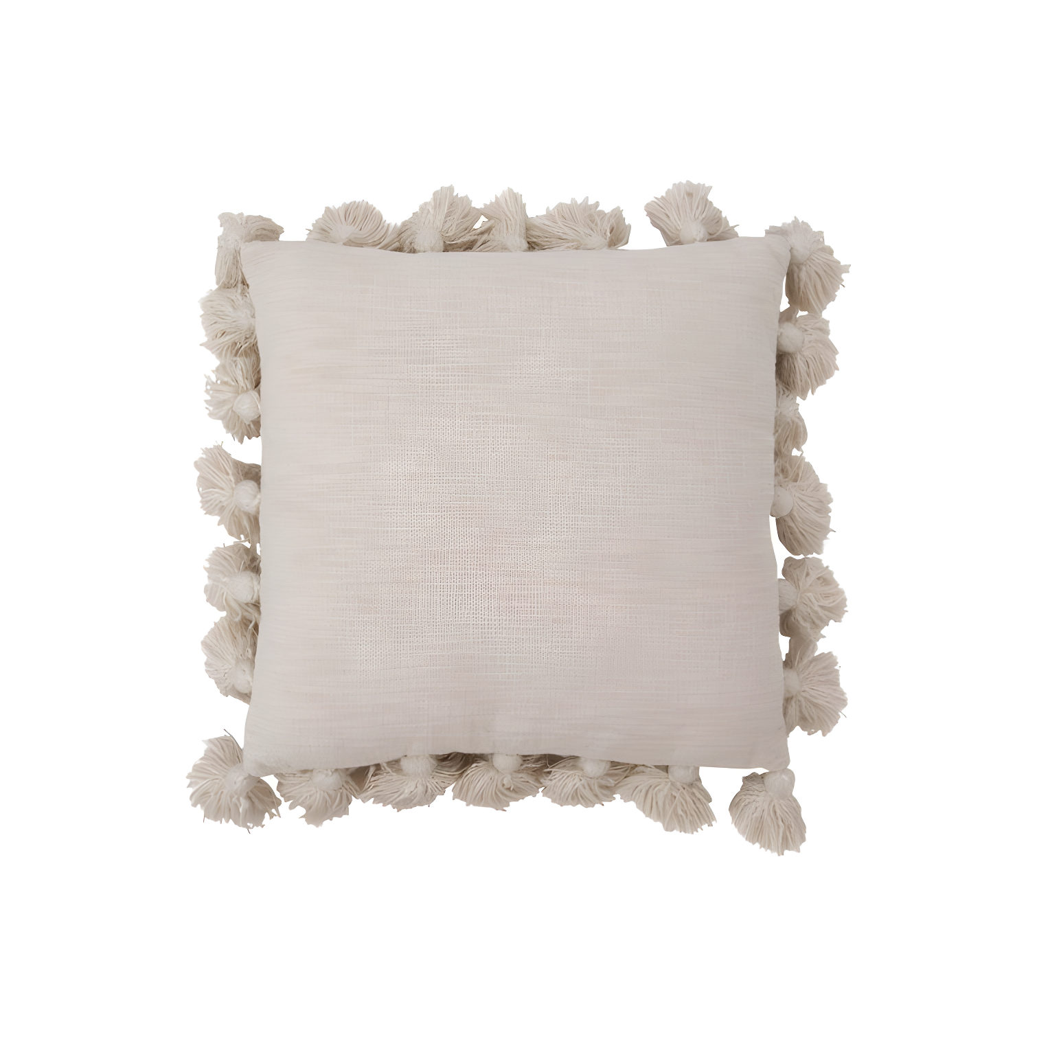 Cream Cotton Square Throw Pillow with Tassels