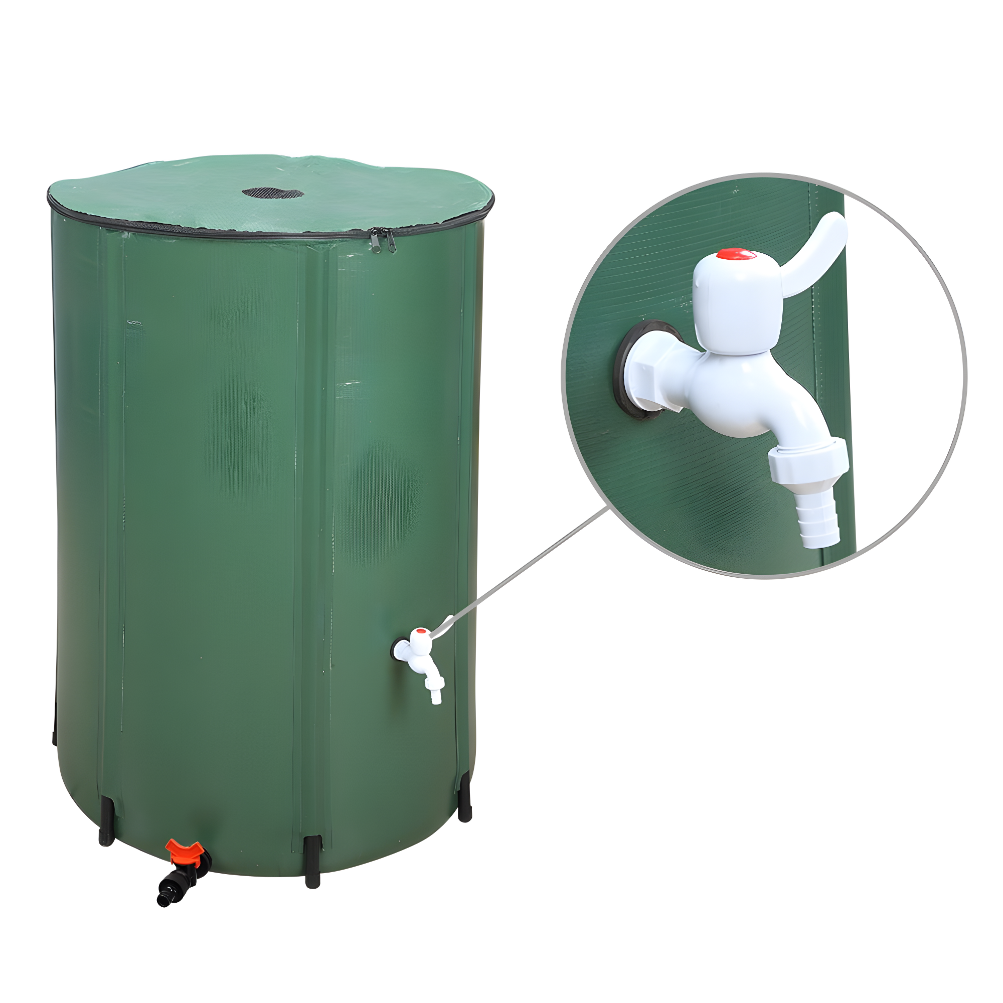 132 Gallon Green Collapsible PVC Rain Barrel with Faucet