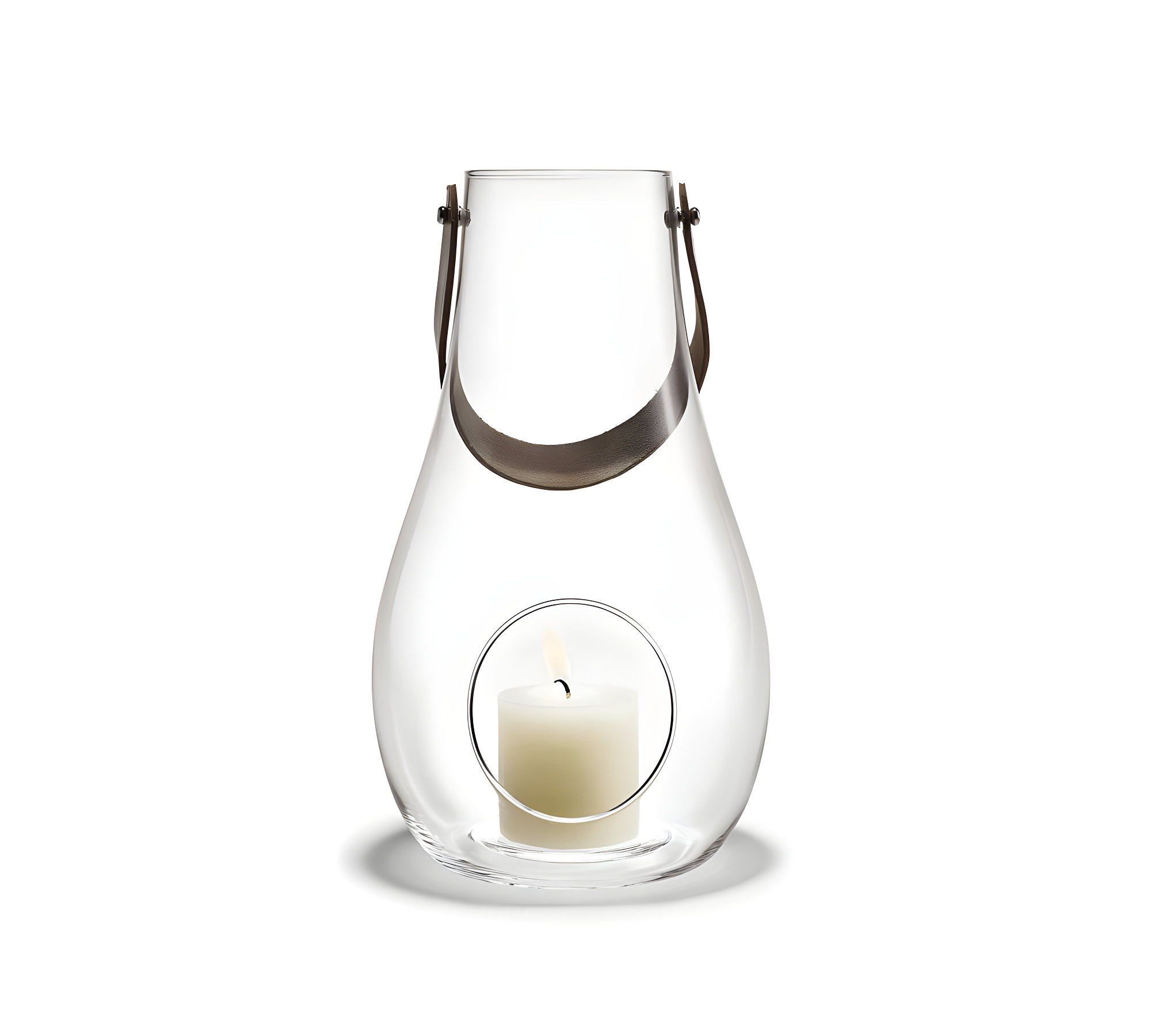 Scandinavian Clear Glass & Leather Hurricane Lantern, 17.7"