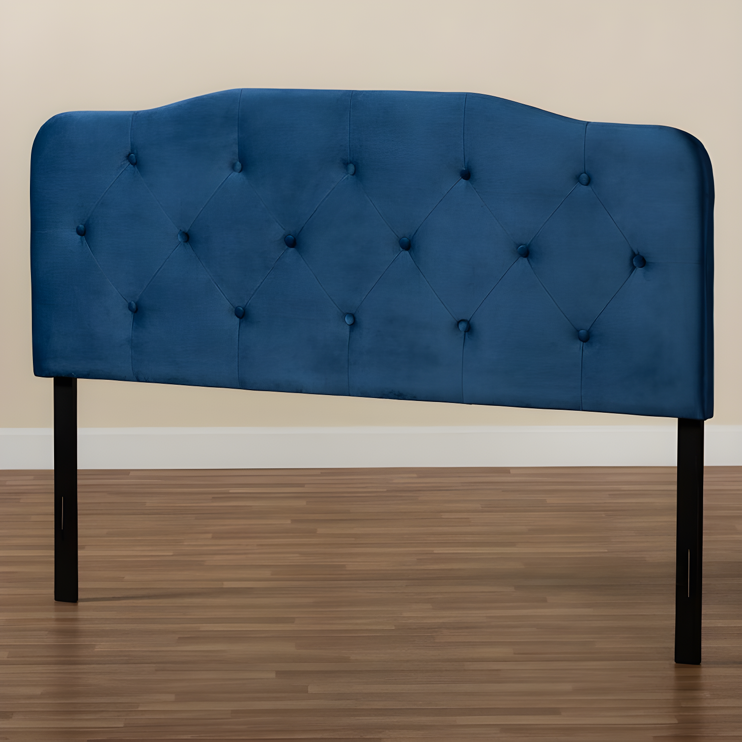 Navy Blue Velvet Tufted King Upholstered Headboard