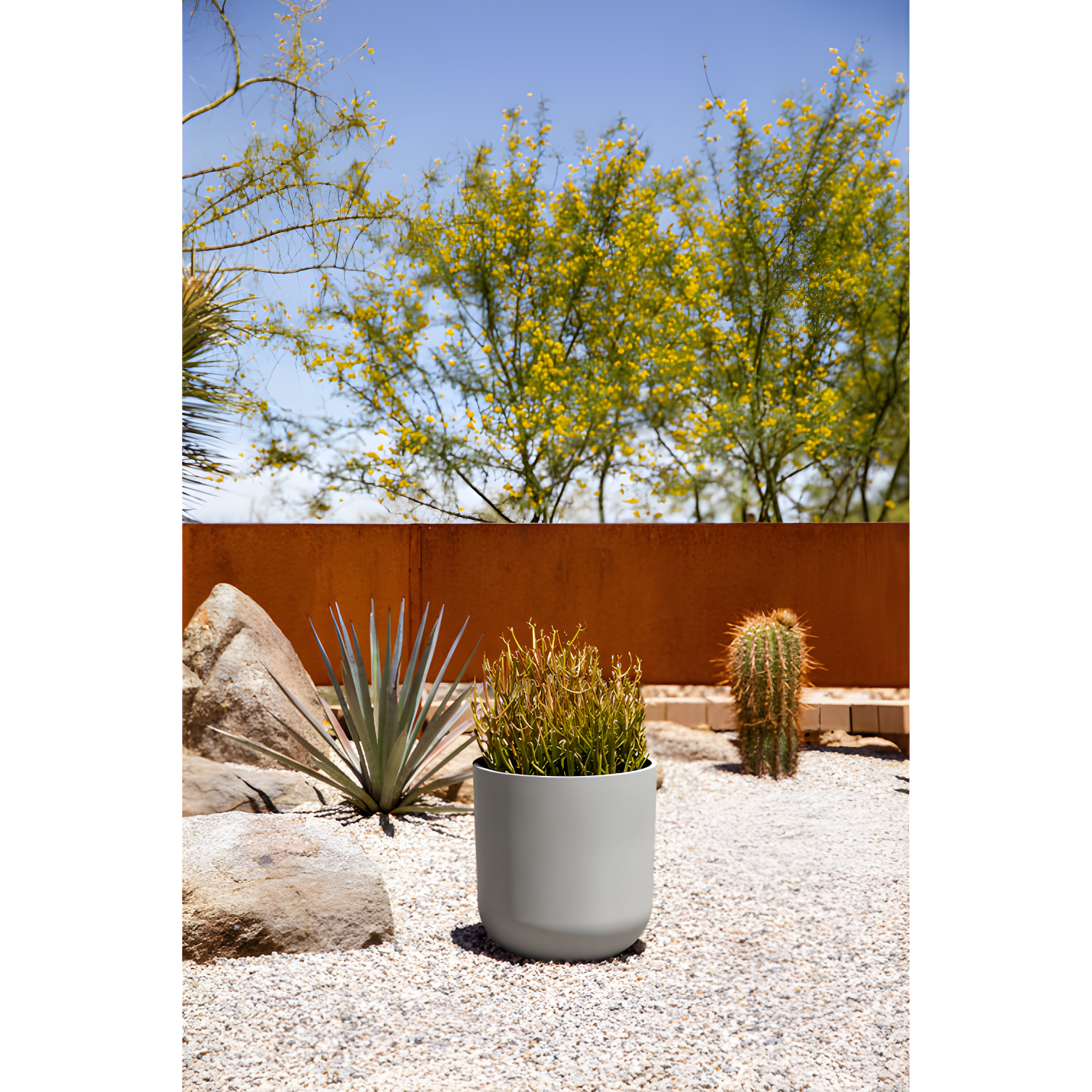 Gray 10" Plastic-Stone Outdoor Planter