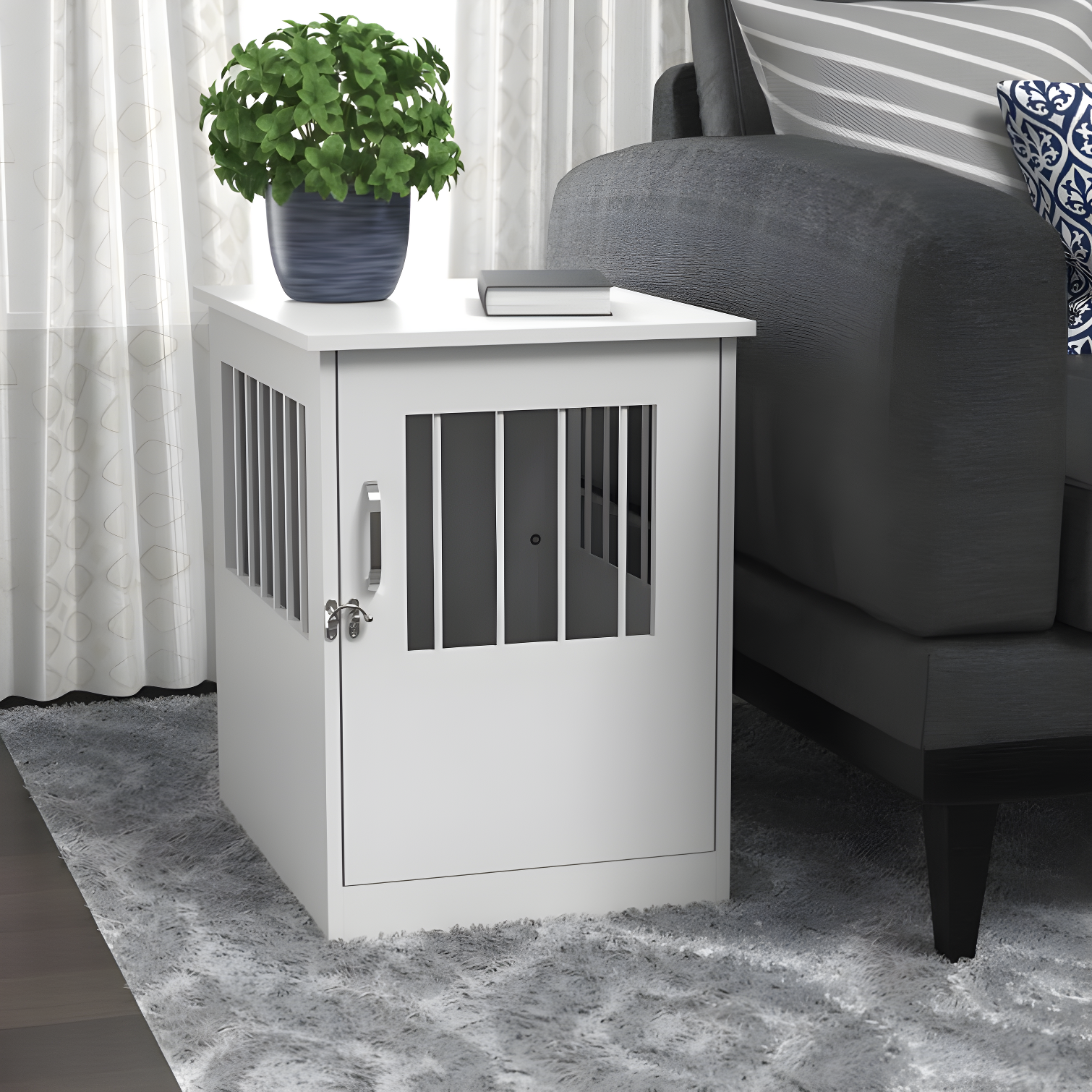 Poplar Crafted Extra Small White Pet Crate End Table