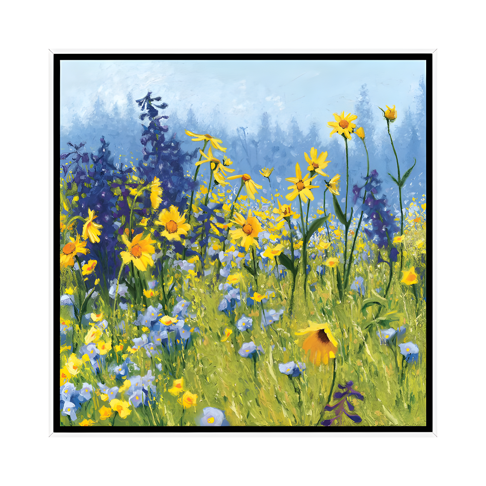 Joyful in July III Yellow and Blue Floral Canvas Art