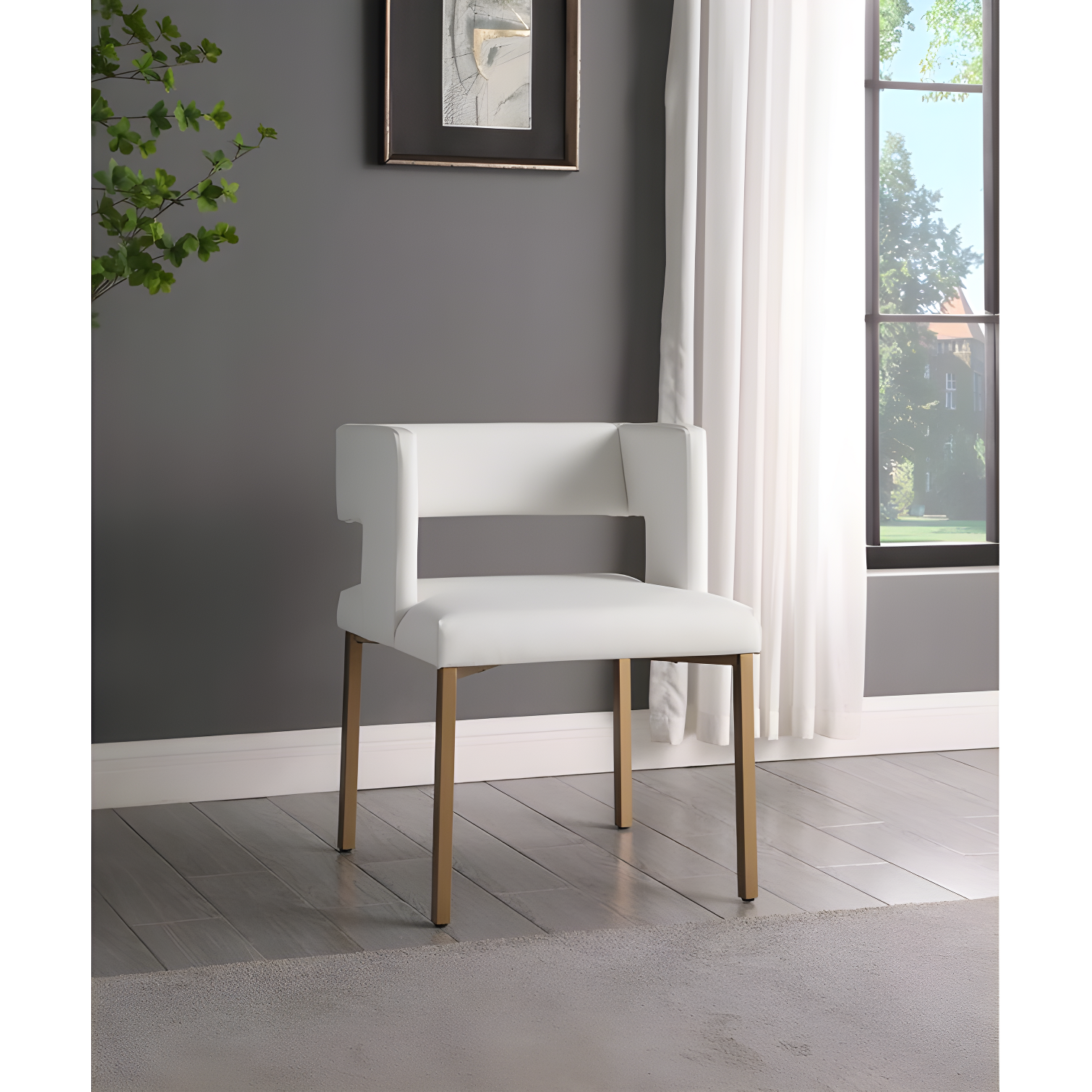 Caleb Cream Velvet Low-Back Dining Chair with Gold Iron Legs