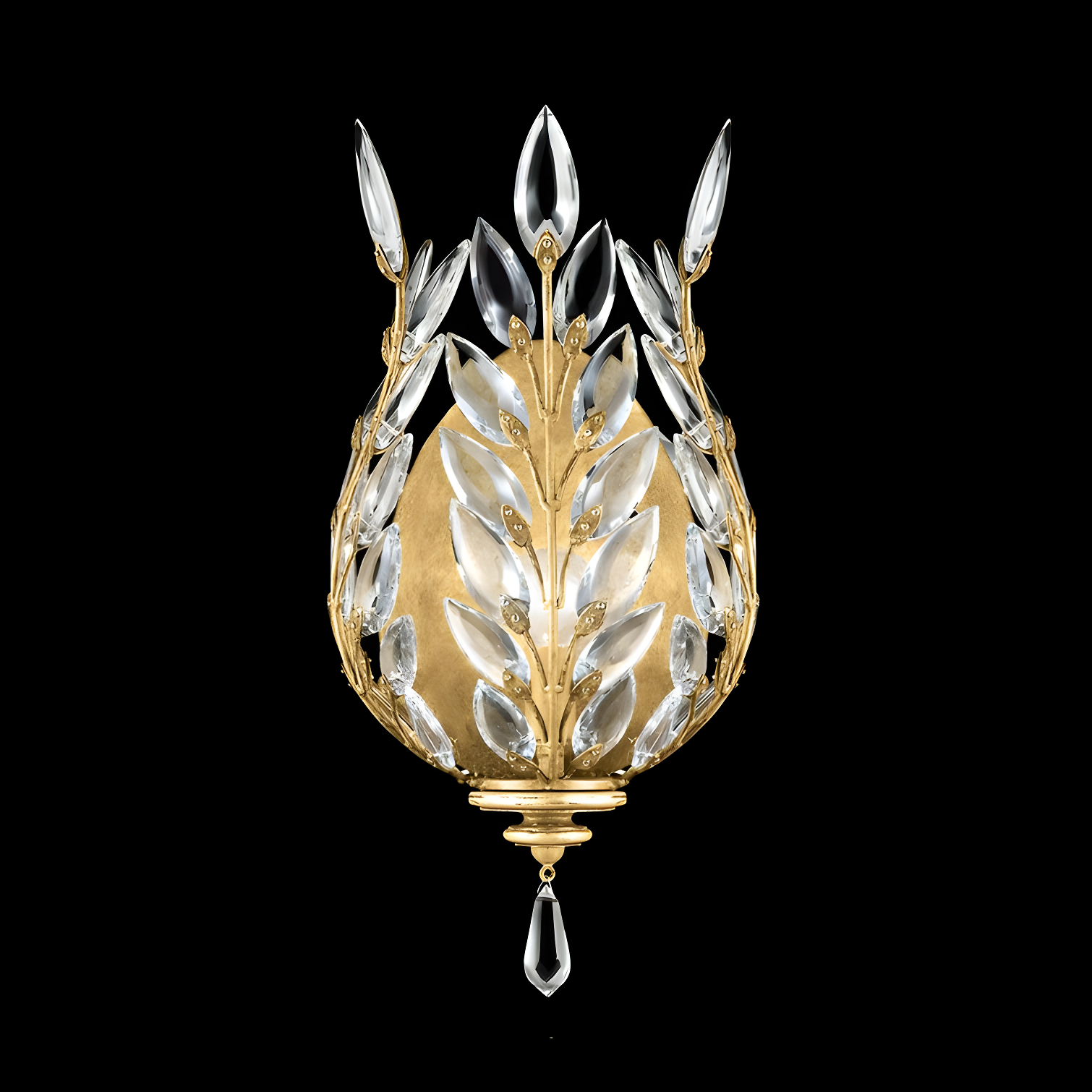Laurel Crystal Leaf 17" Gold Leaf Wall Sconce