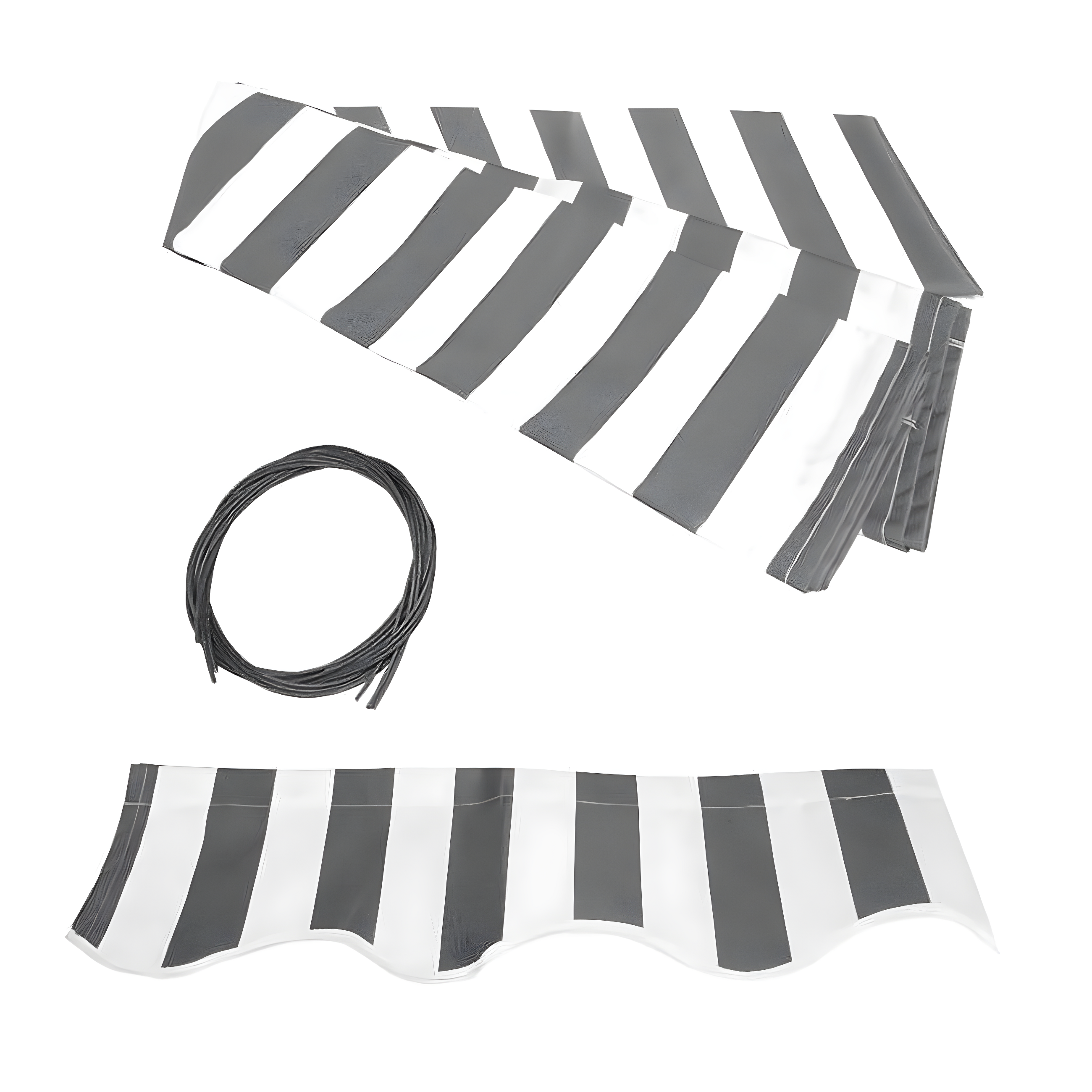 Gray and White Striped Polyester Patio Awning Fabric Replacement