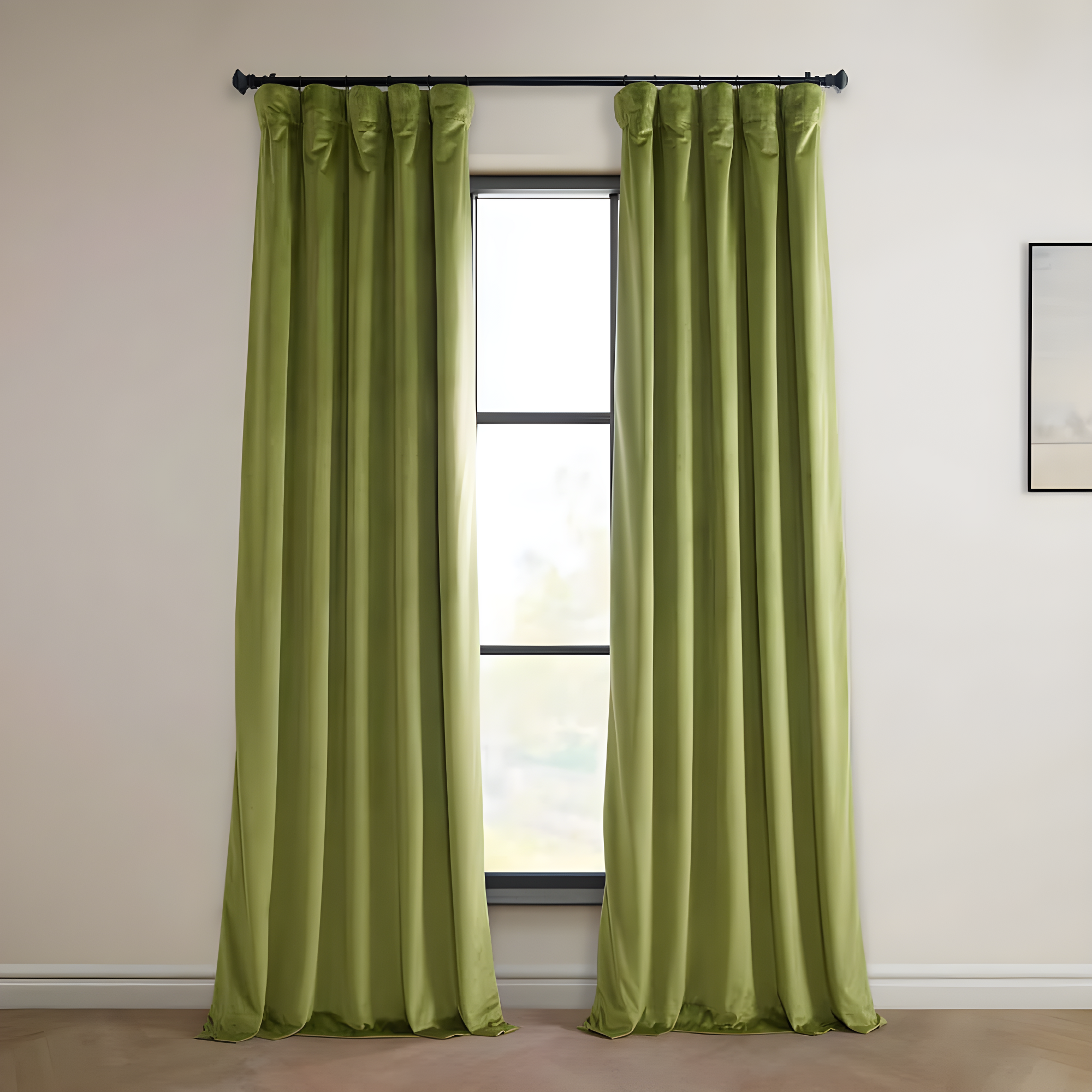 Retro Green Velvet Room-Darkening Curtain Panel, 84 Inches