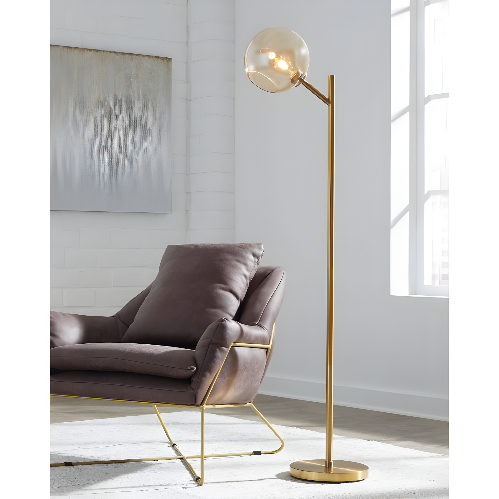 Abanson Modern Brown and Gold Floor Lamp with Glass Shade