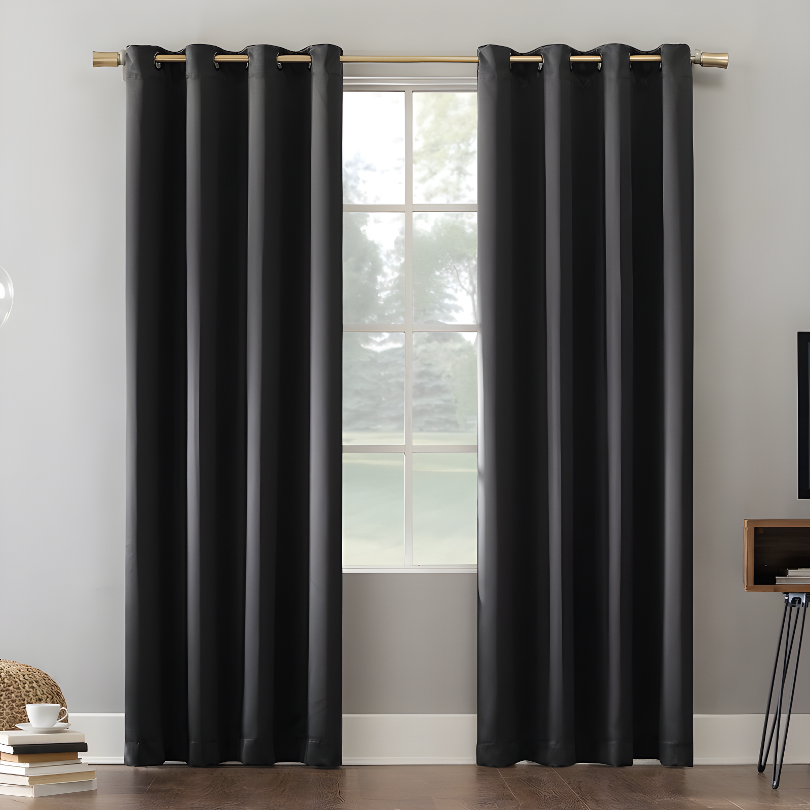 Coal Black 95" Polyester Blackout Grommet Curtain Panel