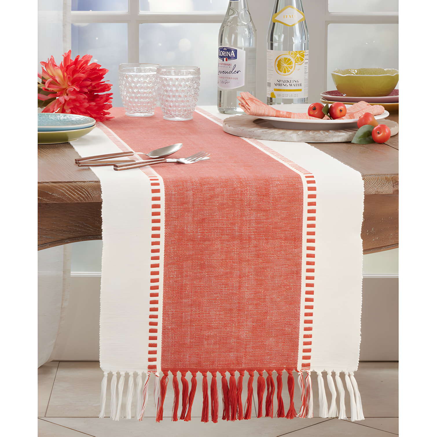 Orange Striped Cotton Table Runner, 22 x 18 inches