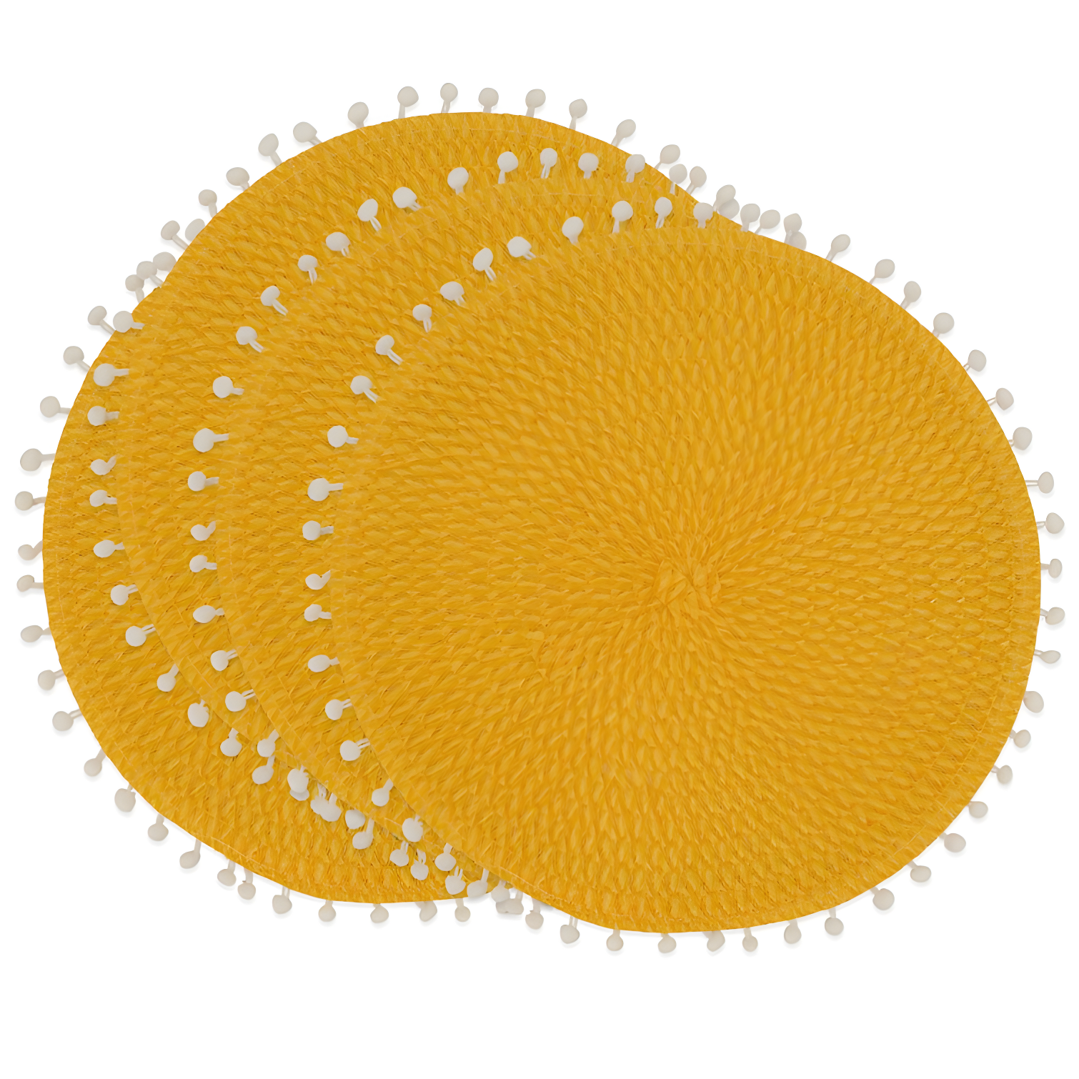 Yellow Pom Pom Round Woven Placemats Set of 4