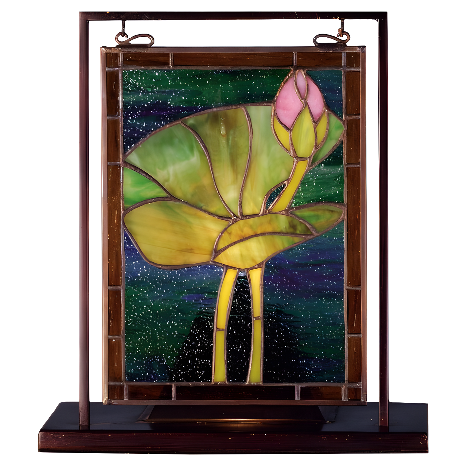 Pink and Green Floral Tiffany Stained Glass Mini Window Panel