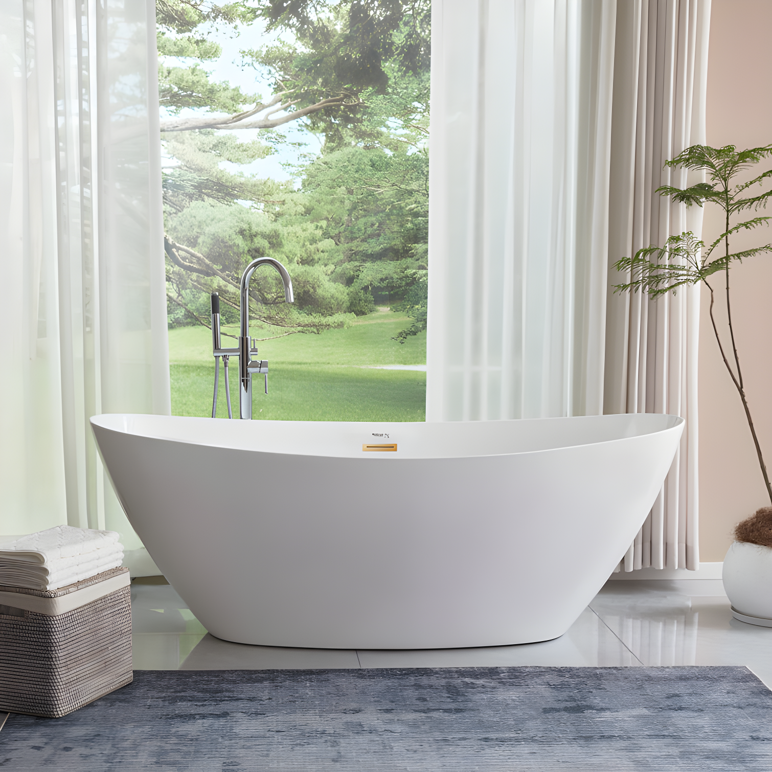 71" White Freestanding Acrylic Soaking Bathtub