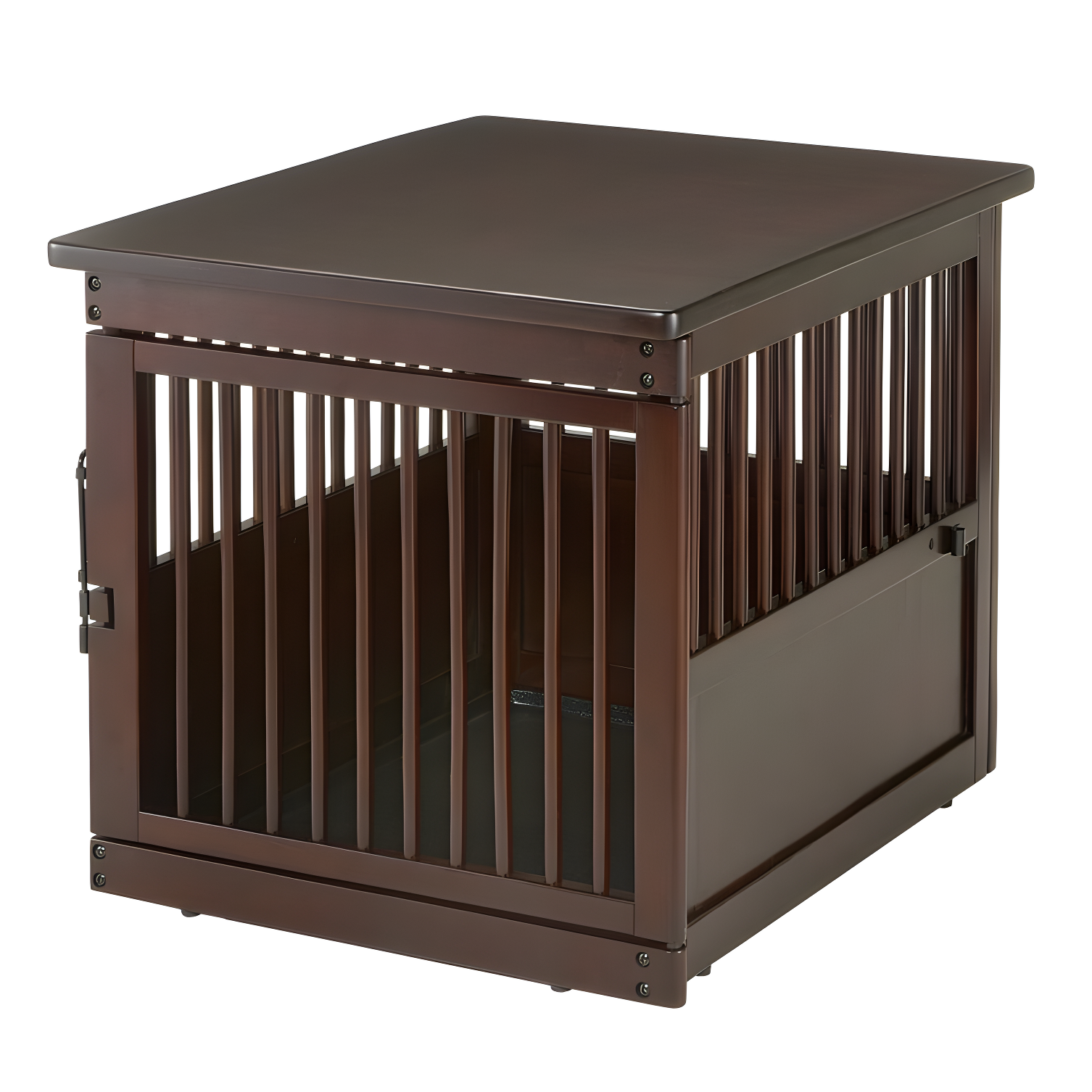 Medium Dark Brown Wooden End Table Pet Crate