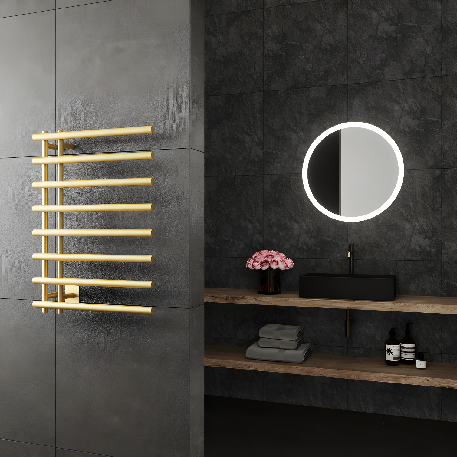 Gold Wall Mounted Vertical Heated Towel Rail