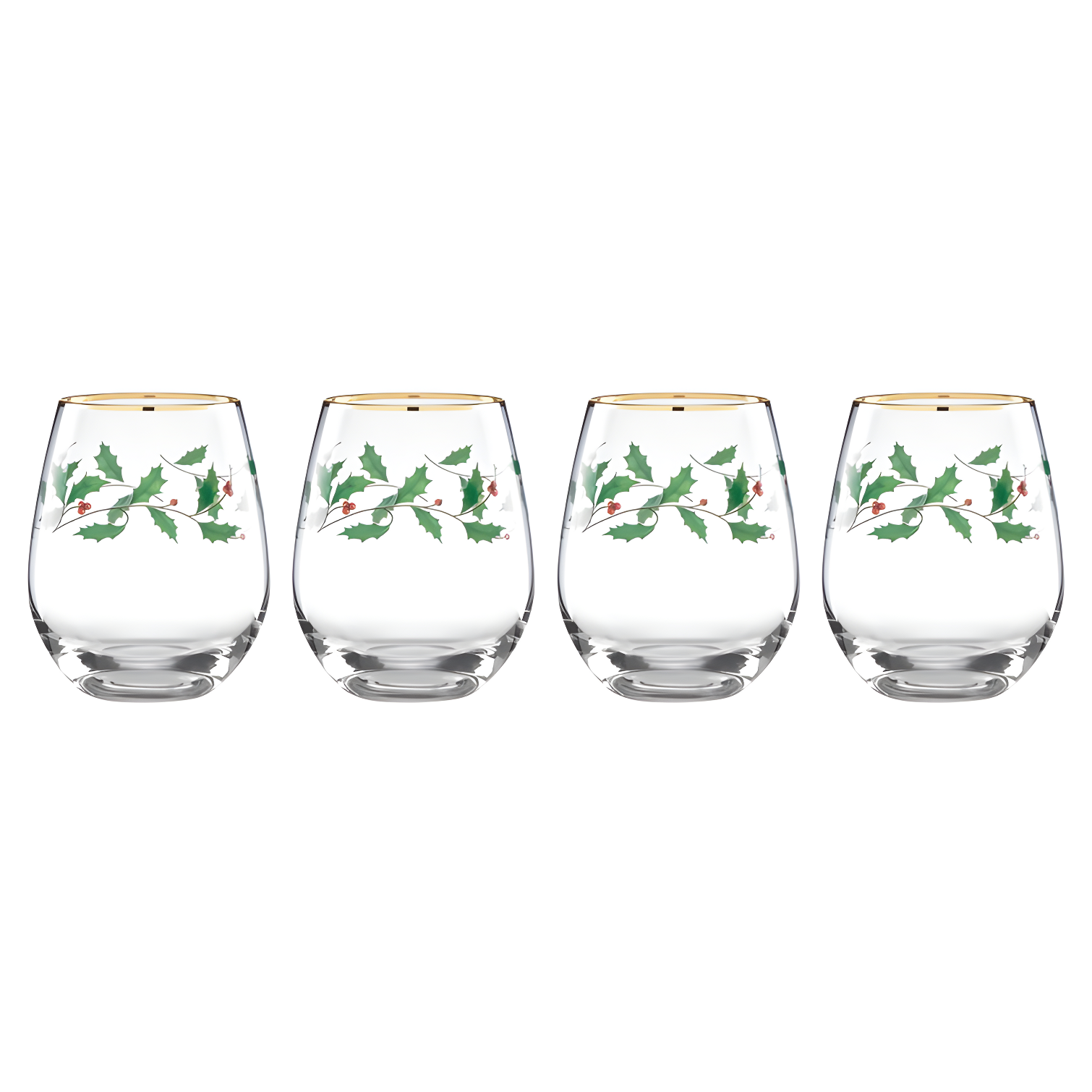 Clear Holly Leaf Pattern Stemless Wine Glass Set