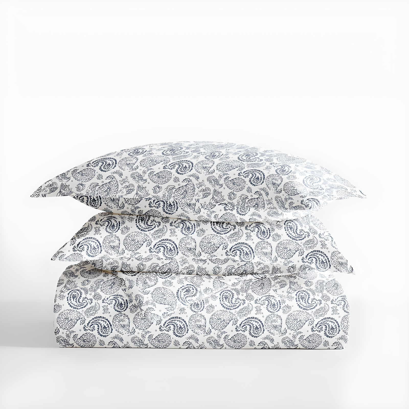 Navy Paisley Queen/Full Duvet Cover Set with Shams