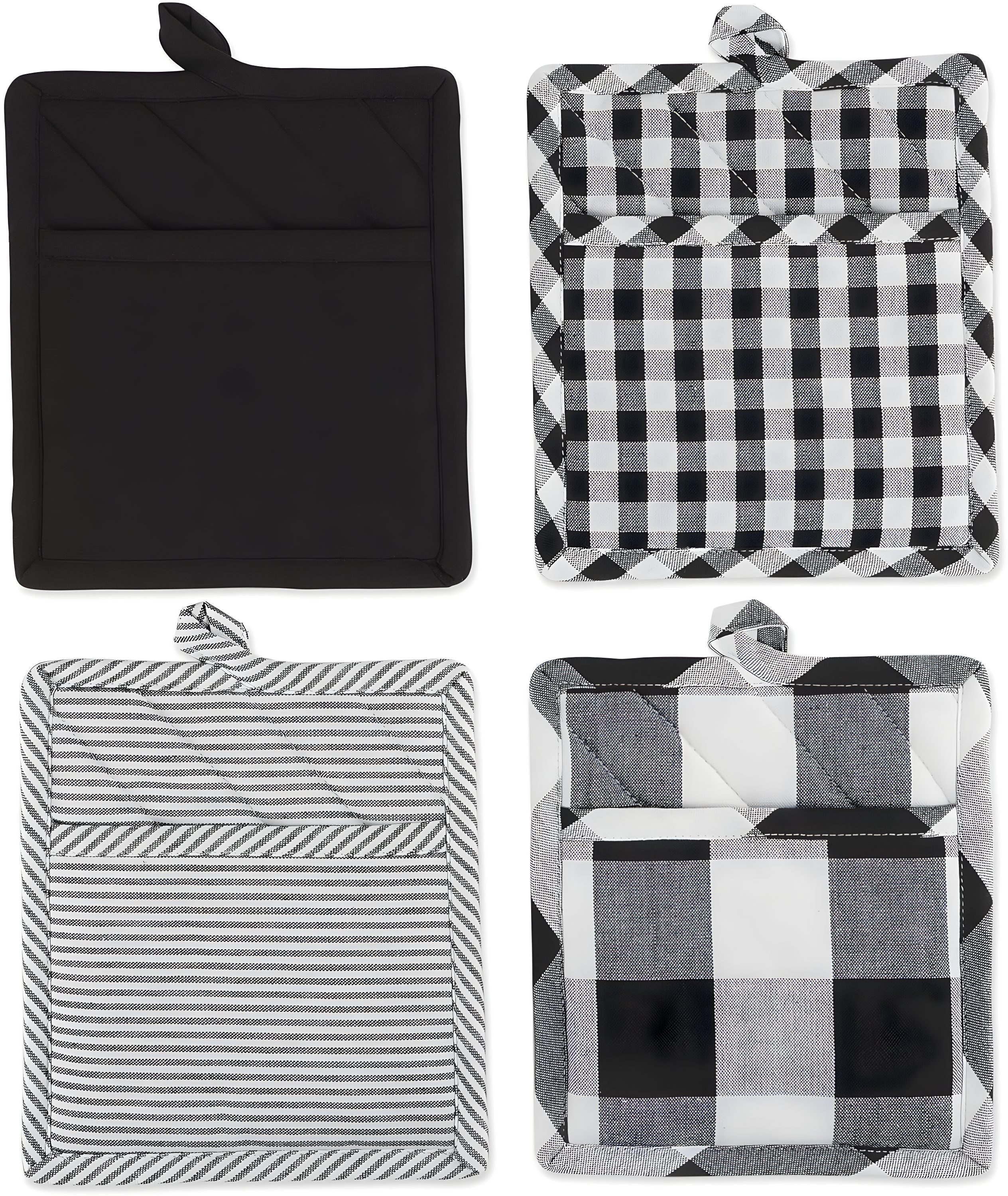 Black and White Gingham Cotton Pot Holder Set