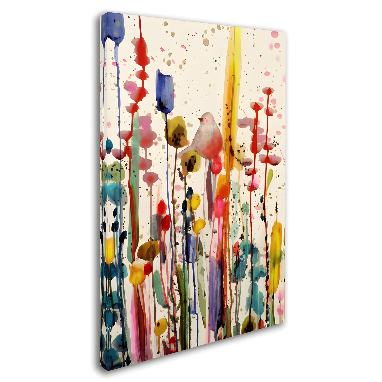 Colorful Abstract Bird and Flowers Canvas Wall Art for Kids