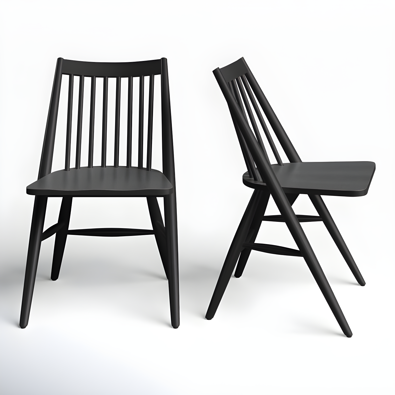 Black Wood Windsor Slat Back Dining Chair Set