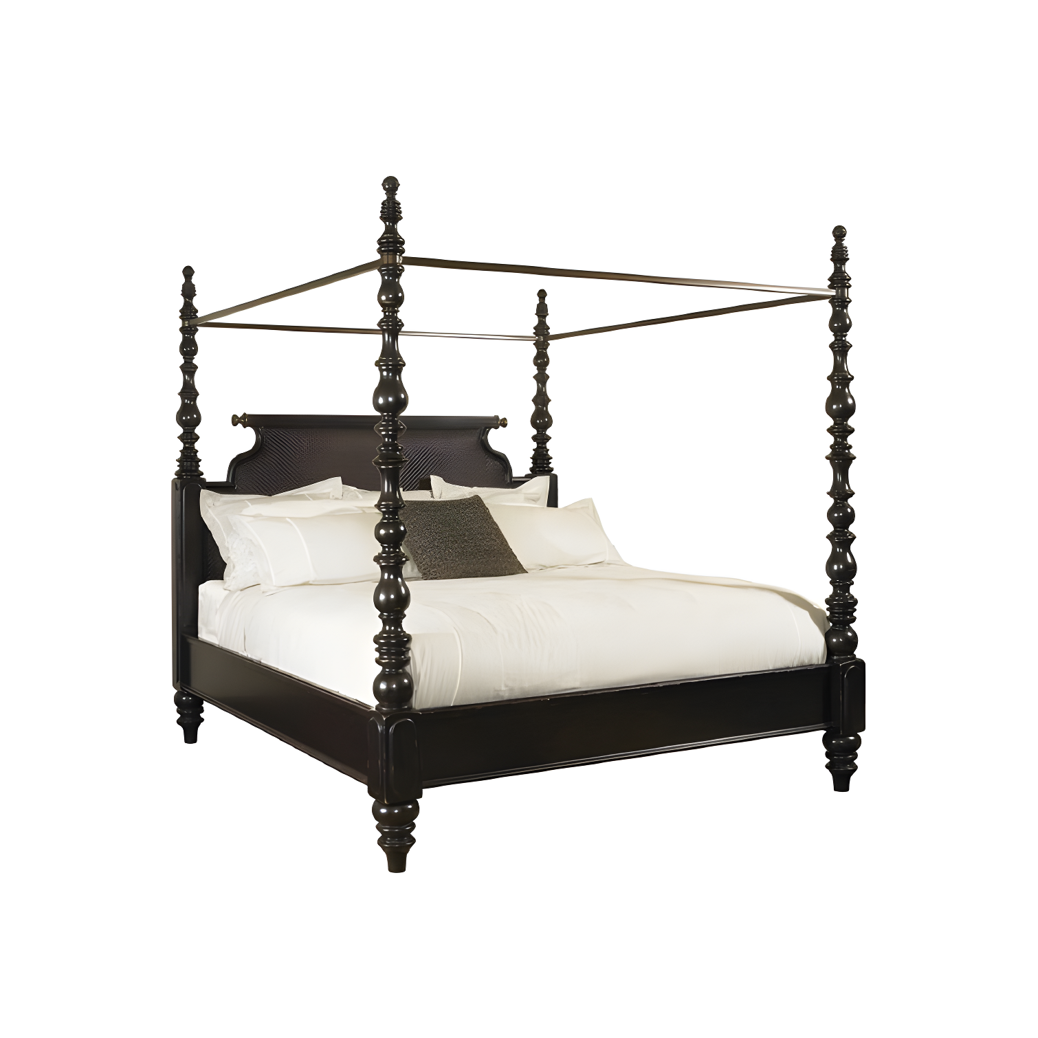 Black King Canopy Bed with Woven Cane Headboard