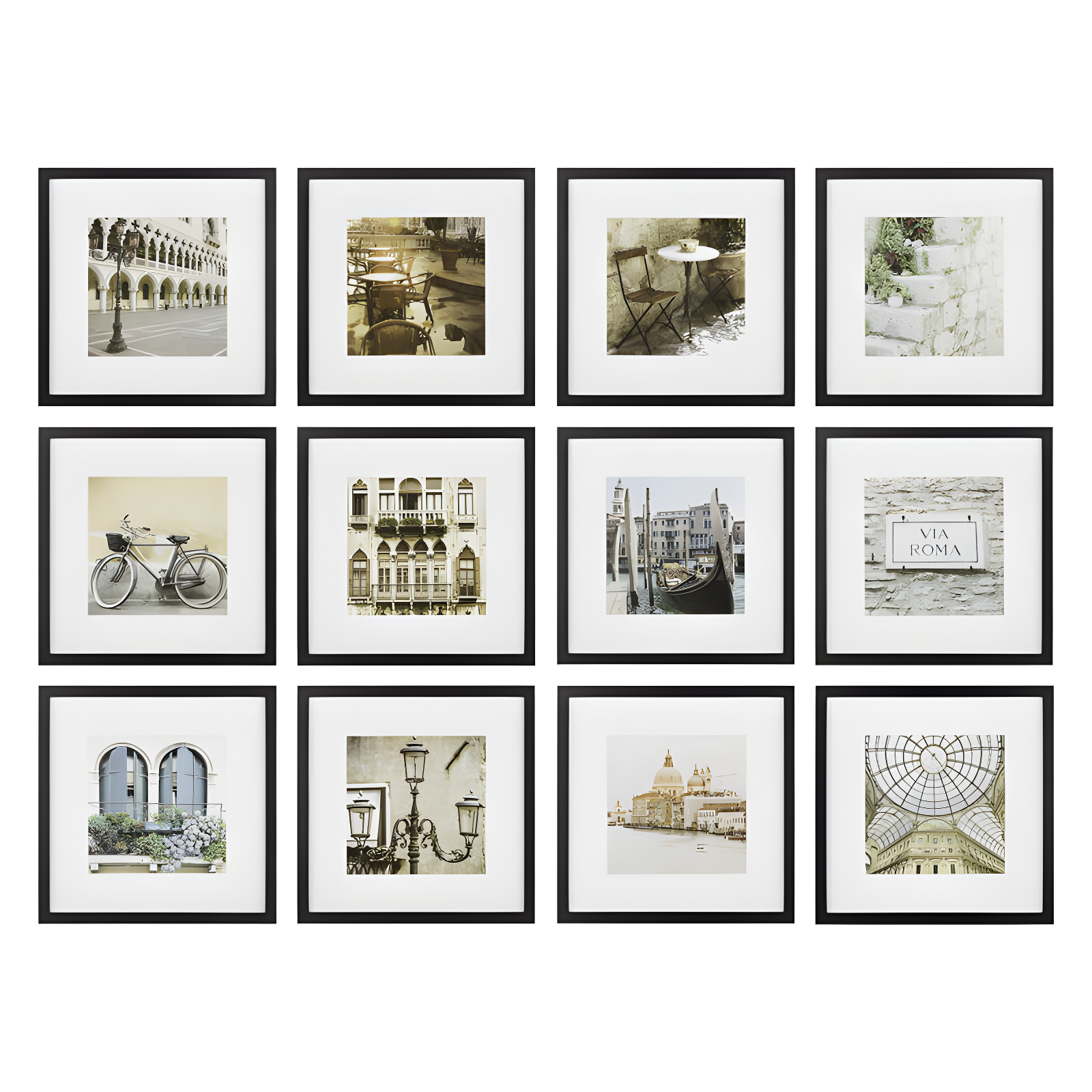 Black Wood 12-Piece Square Photo Gallery Wall Frame Set