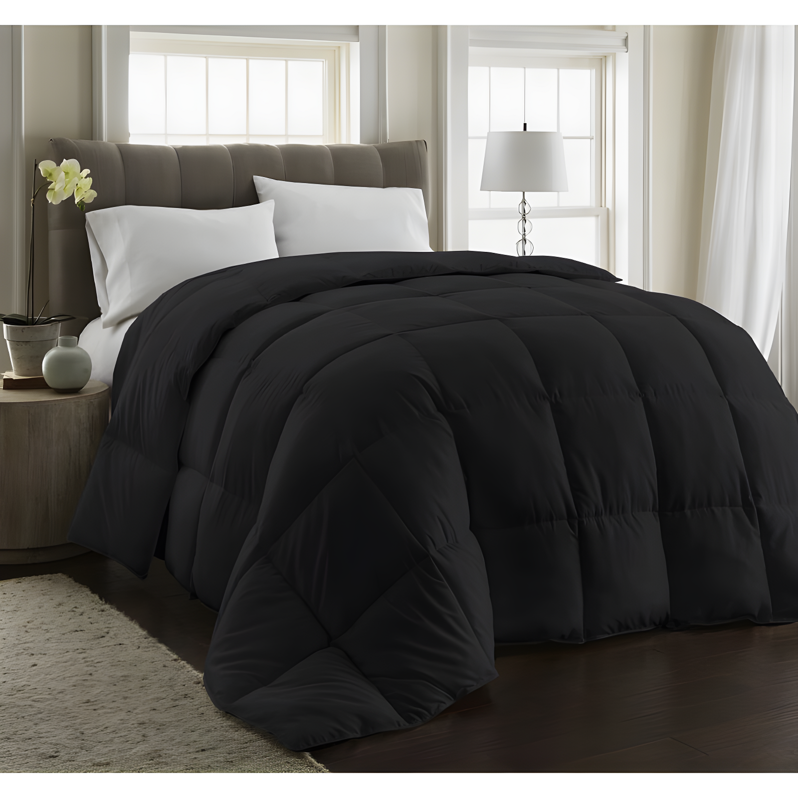 Queen Size Black Microfiber Reversible Comforter