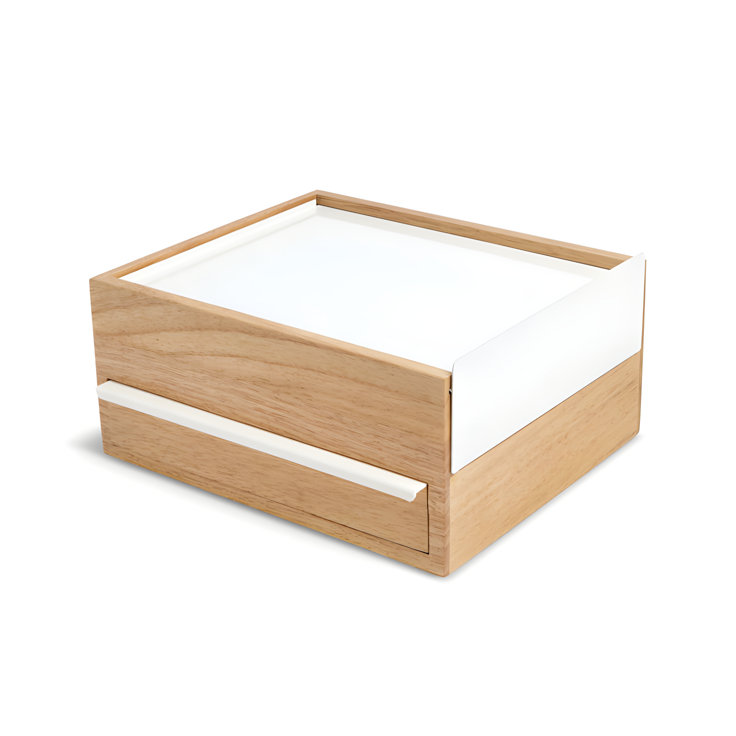 White and Natural Wood Jewelry Box with Linen Pads