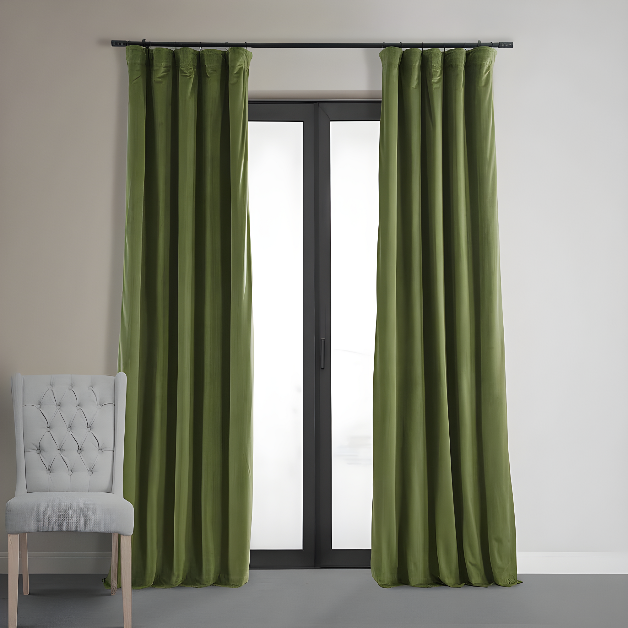 Basque Green Velvet Blackout 84-Inch Window Curtain