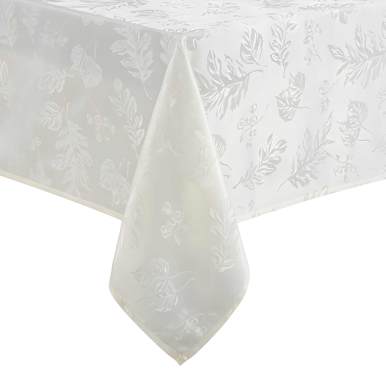 Ivory Jacquard Damask Fall Tablecloth with Woven Leaves Design