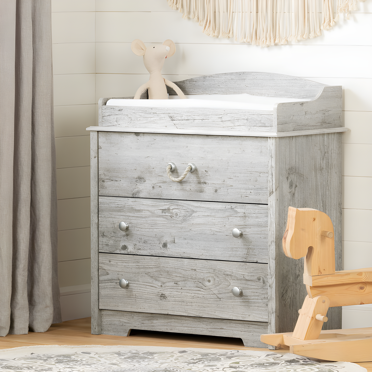 Seaside Pine Nautical 3-Drawer Changing Table Dresser