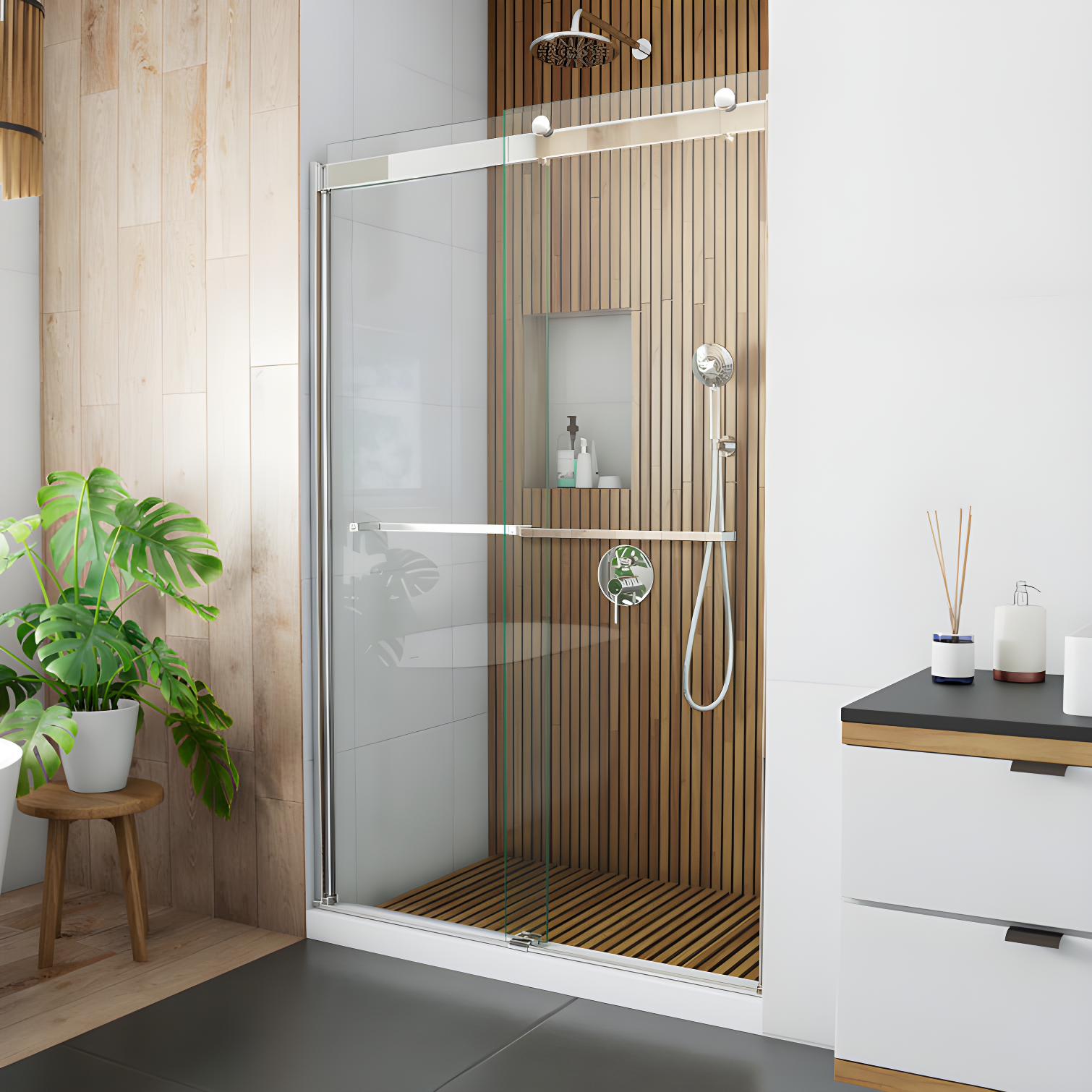 Sapphire 44-48" Brushed Nickel Semi-Frameless Sliding Shower Door