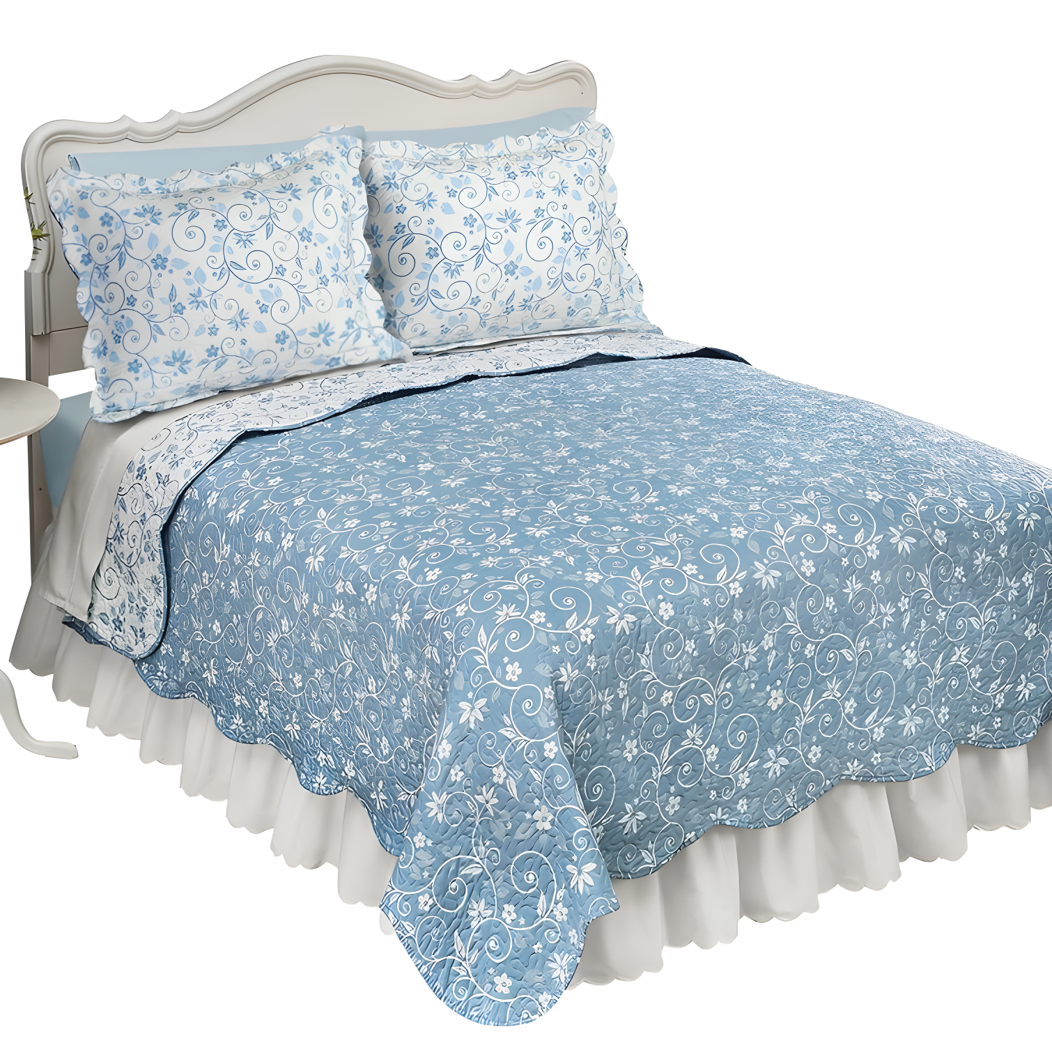 Blue Reversible Microfiber Floral Full Quilt