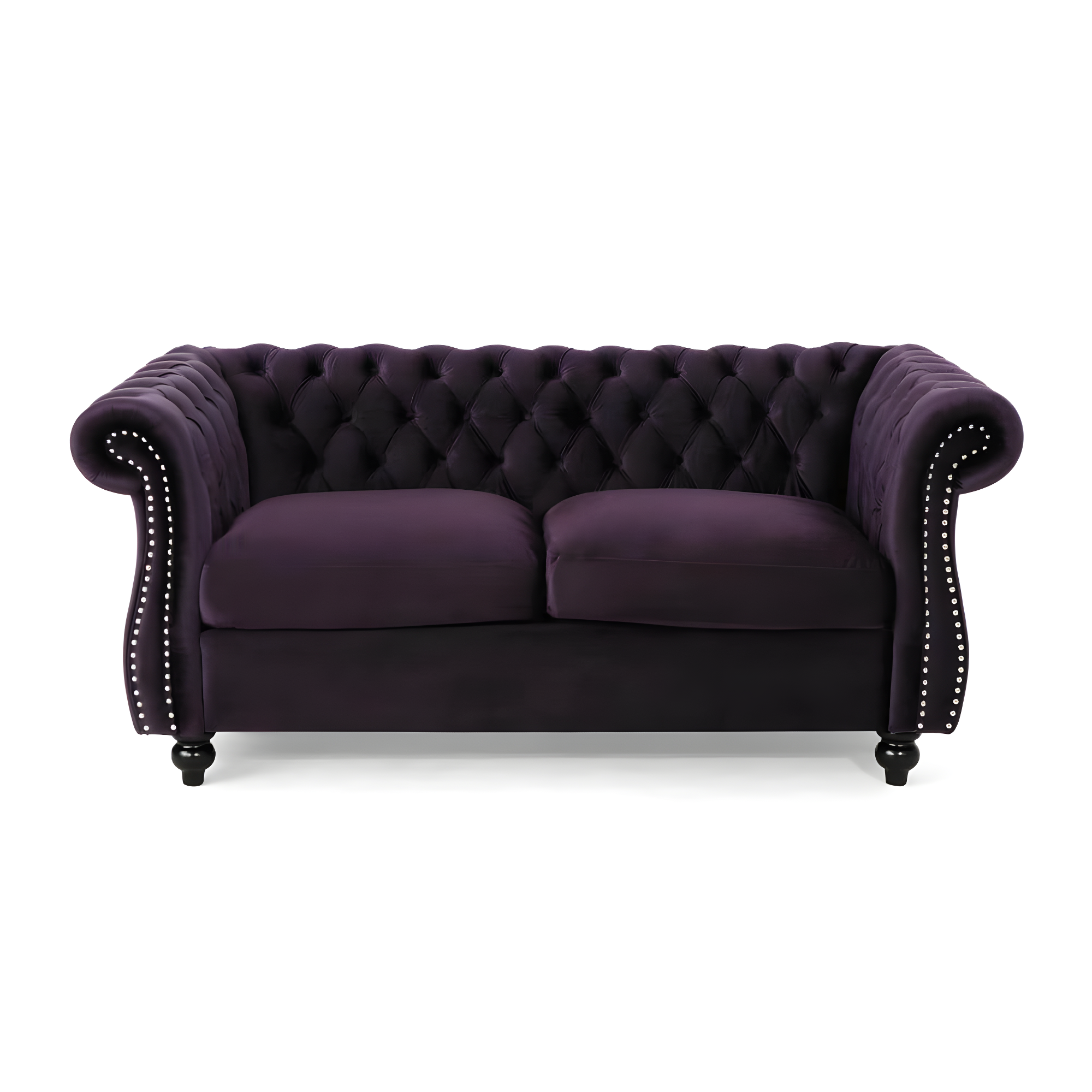 Blackberry Velvet Tufted Chesterfield Loveseat with Birch Legs