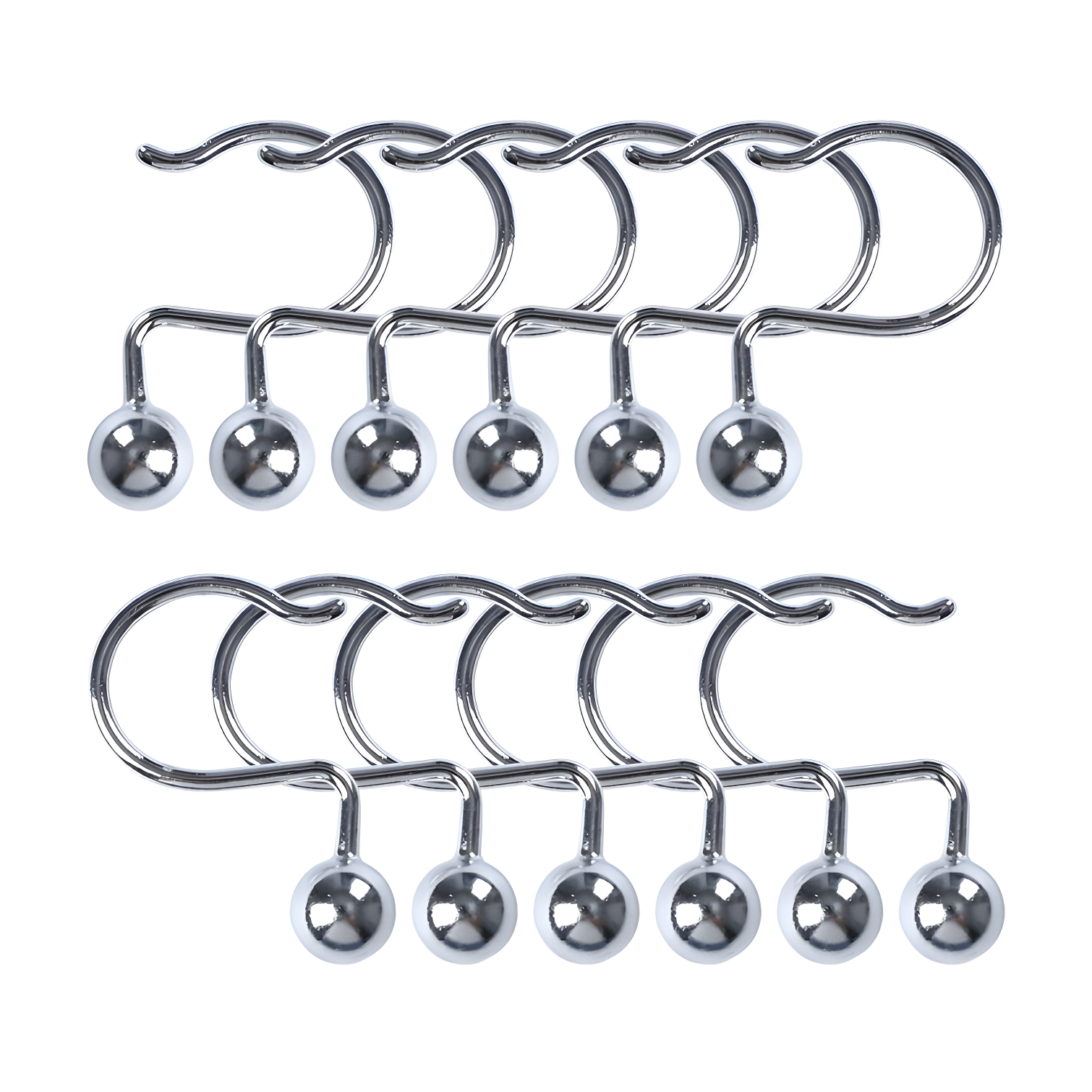 Chrome Steel Shower Curtain Hooks Set of 12