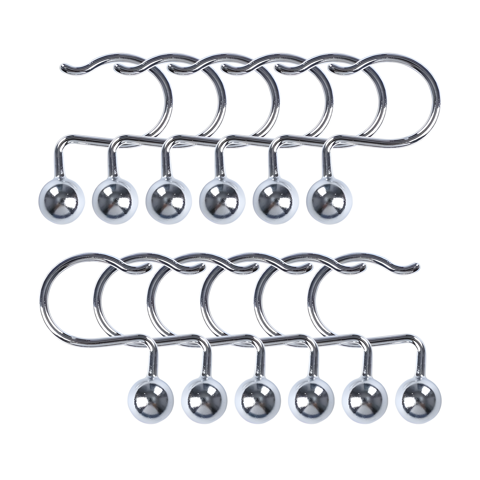 Chrome Steel Shower Curtain Hooks Set of 12