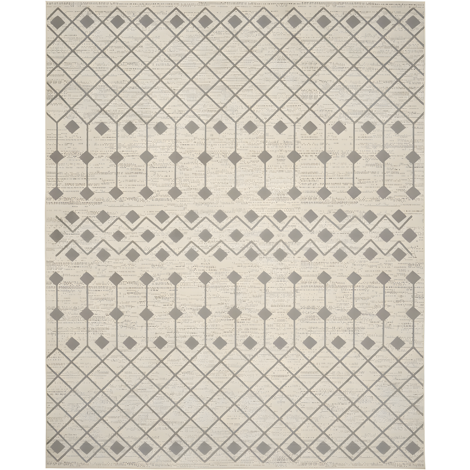 Ivory and Grey Geometric Hand-Knotted 7'10" x 9'10" Synthetic Area Rug