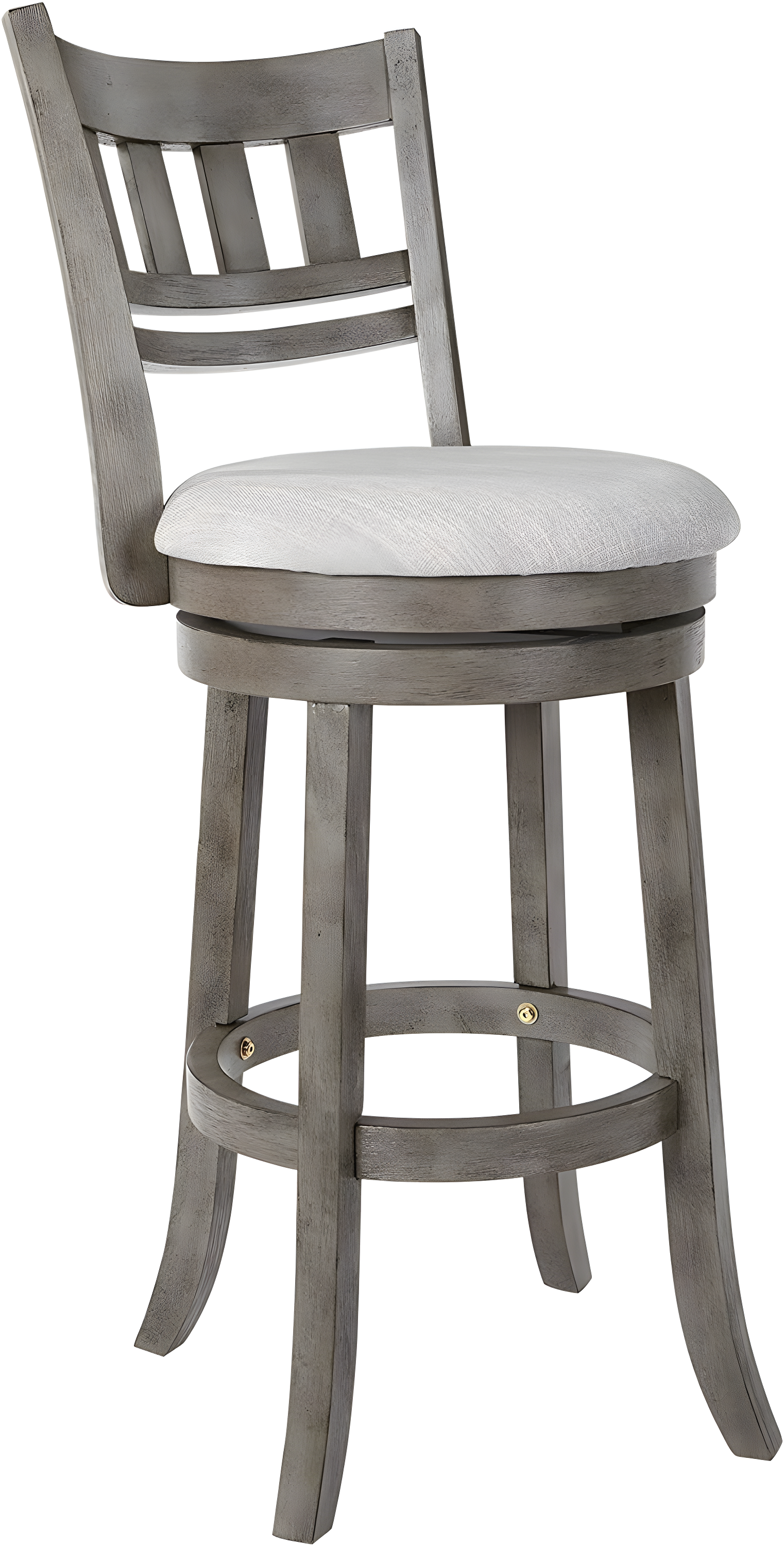 Antique Gray Wood Swivel Bar Stool with High Back