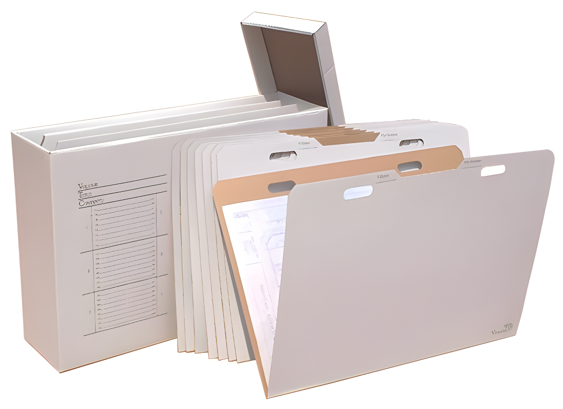 White Corrugated Cardboard Flat File Storage Box with VFolders