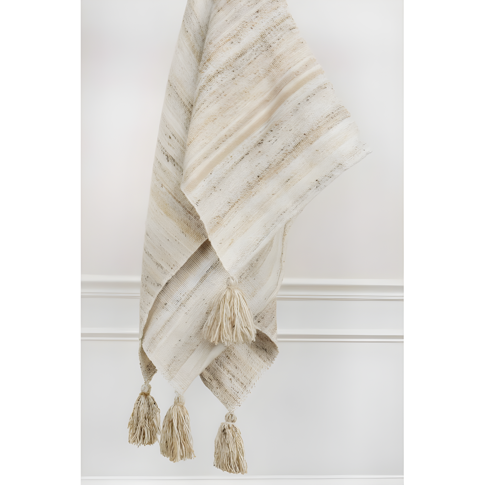 Eco-Friendly Reversible Striped 50"x60" Throw with Tassels - Ivory