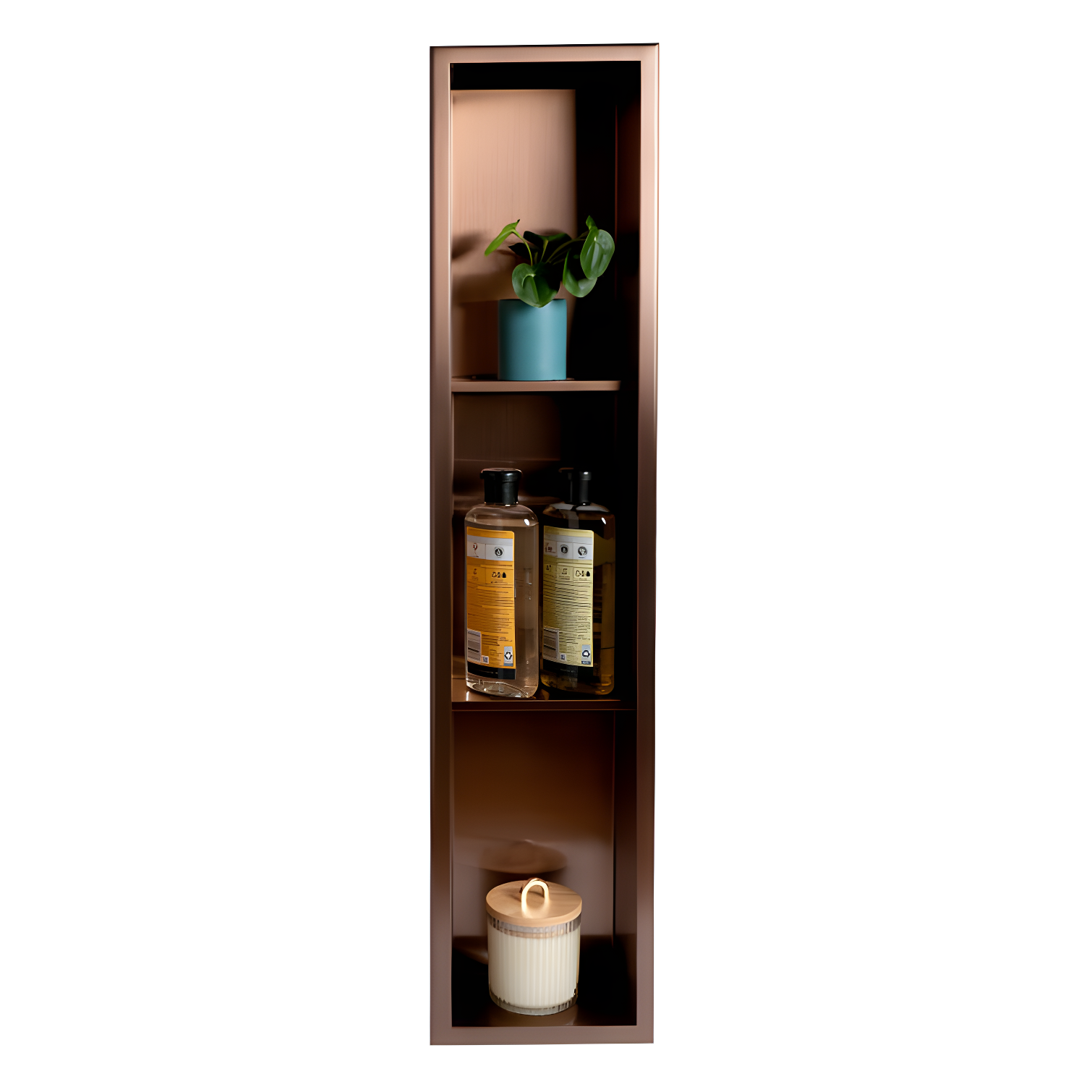 Brushed Copper Stainless Steel Vertical Triple Shelf Niche