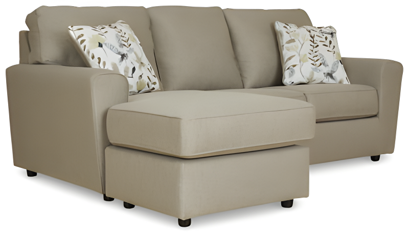 Beige Fabric Sectional Sofa with Ottoman and Floral Cushions