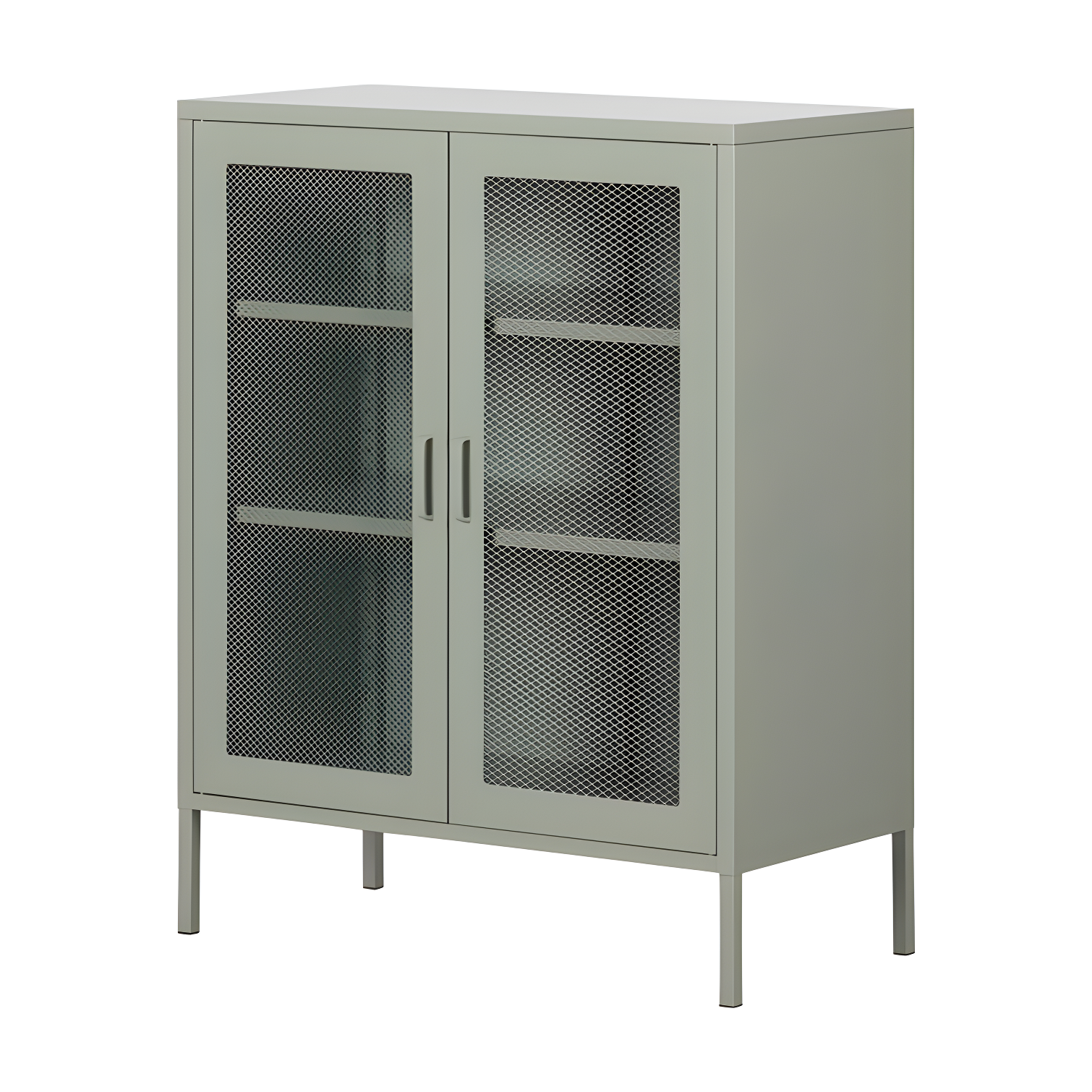 Sage Green Metal Mesh Office Storage Cabinet with Adjustable Shelving