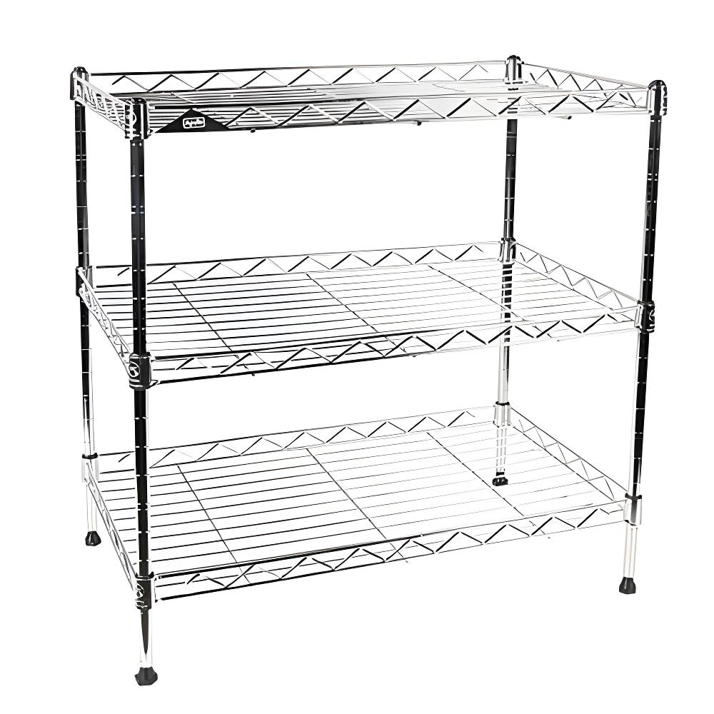 Chrome 3-Tier Adjustable Wire Shelving Unit with Shelf Liner