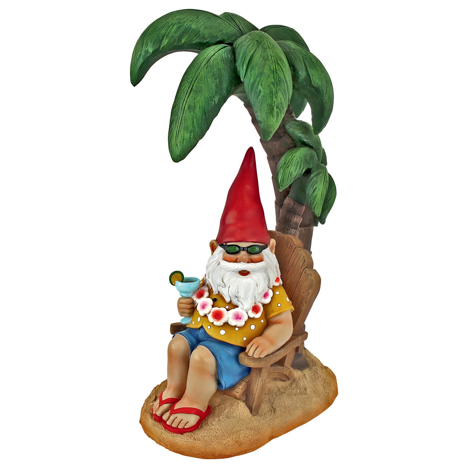 Tropical Beach Comber Gnome with Palm Tree Resin Statue