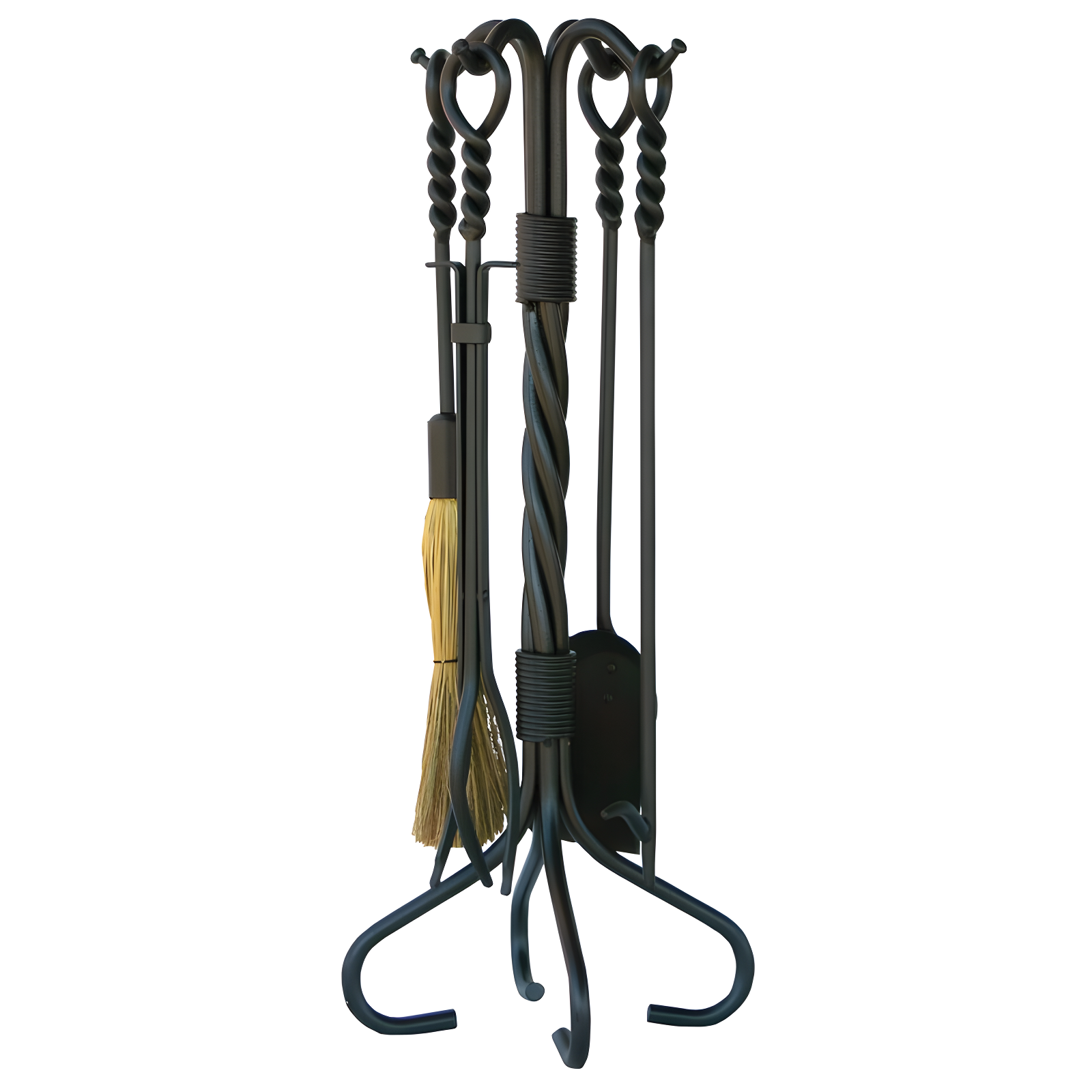 Dagan Black Wrought Iron 5-Piece Fireplace Tool Set with Twist Handles