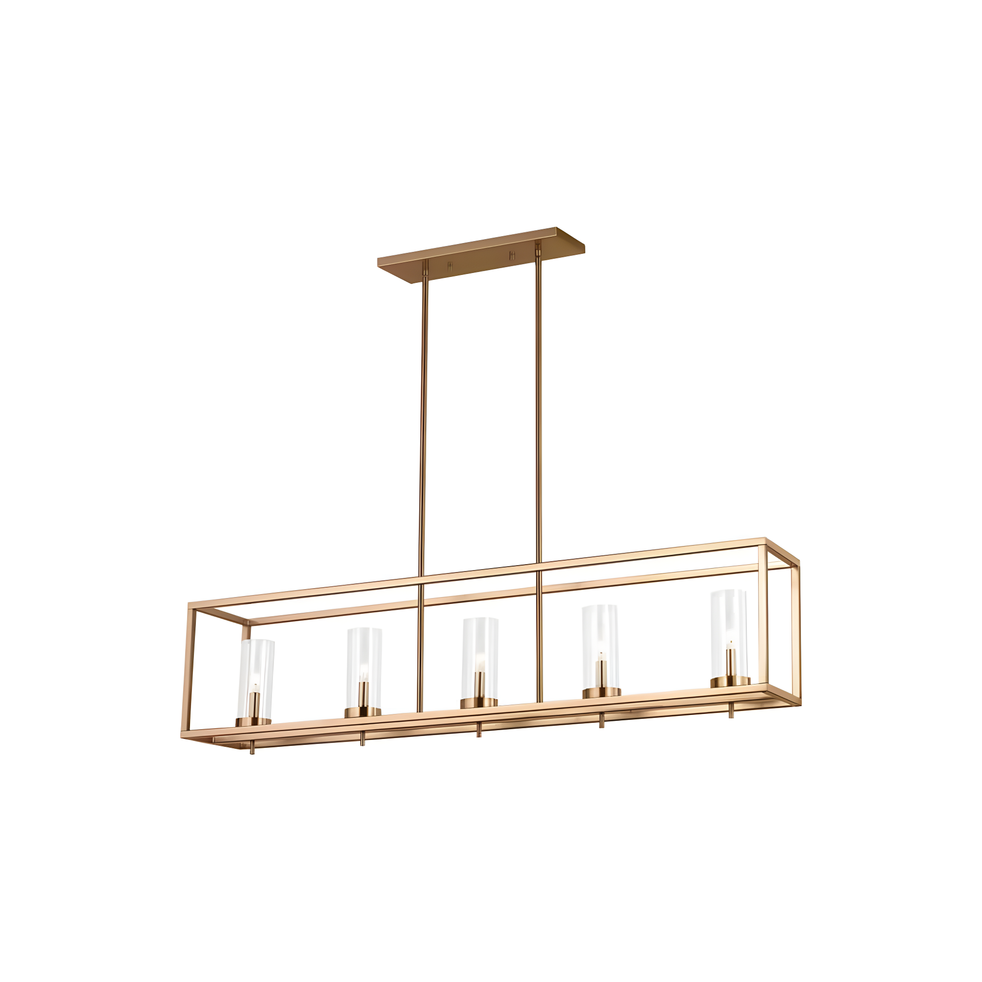 Zire Satin Brass 5-Light Linear Chandelier with Clear Glass