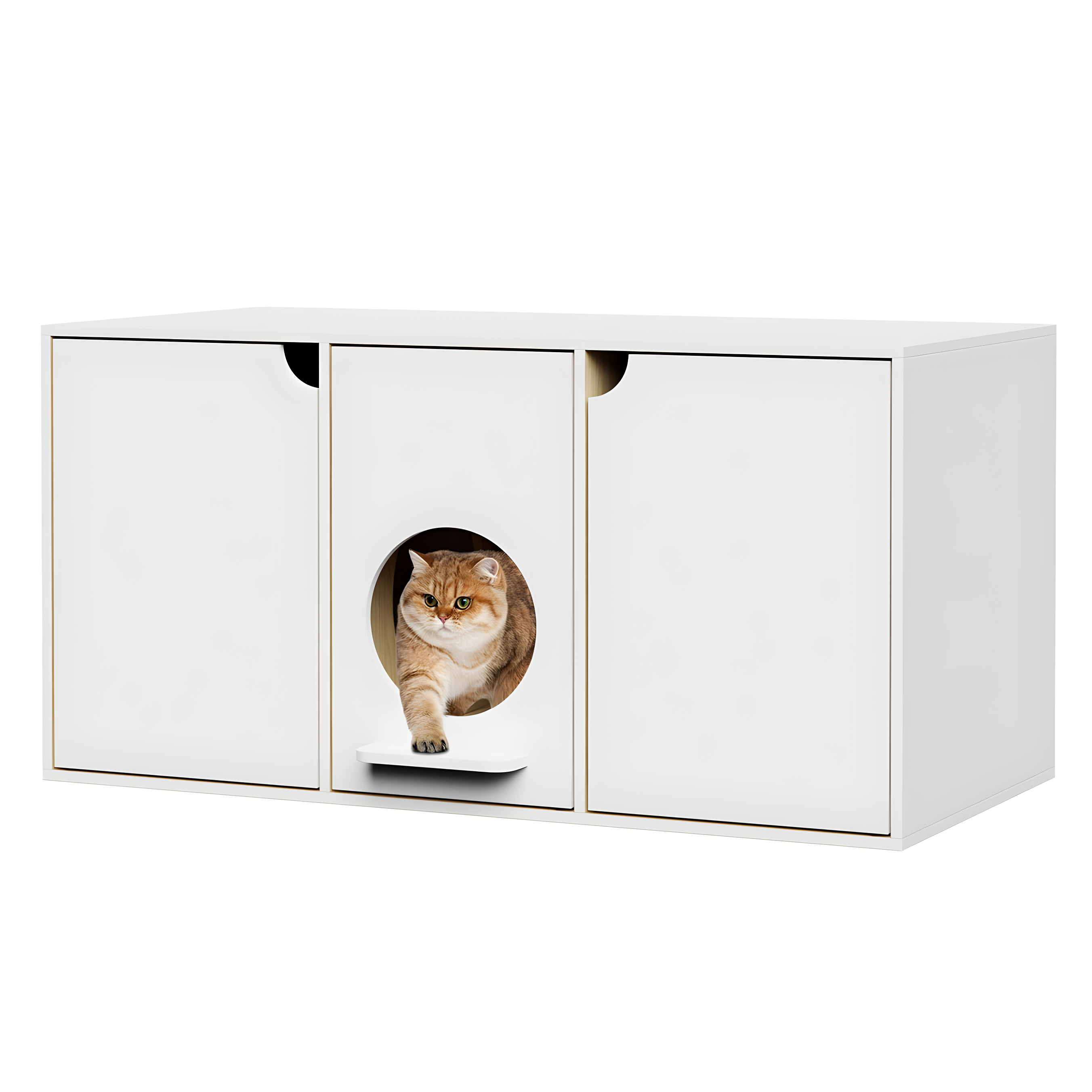 White Wooden Enclosed Cat Litter Box with Double Doors